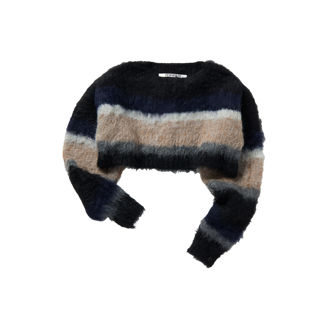 퍼버즈 우먼 더블 스트라이프 탑 앤 스카프 블랙 - 24FW(Perverze Women Double Stripe Top And Scarf Black - 24FW)