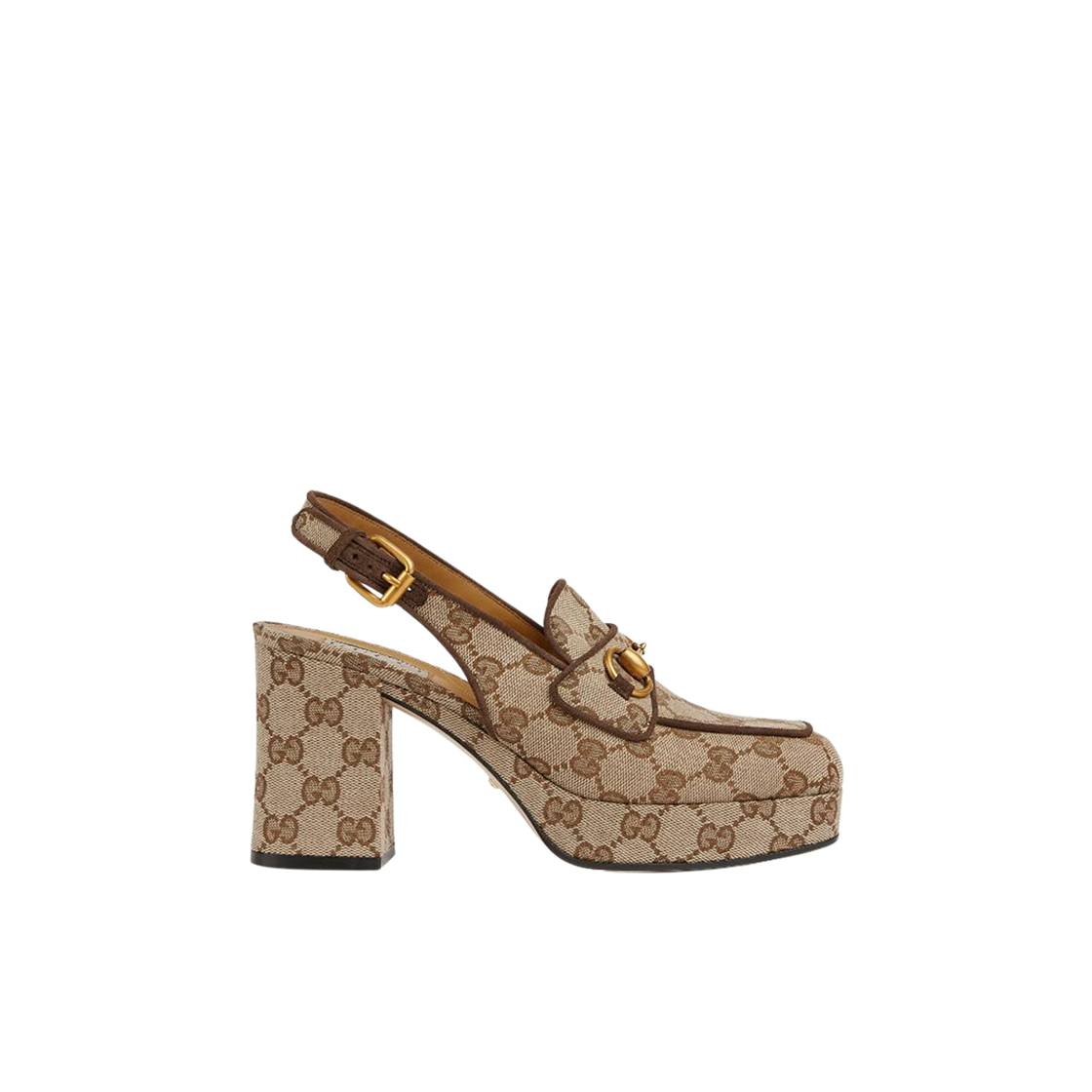 776916-G1730-9755 (W) Gucci Horsebit Mule Beige Ebony GG Canvas