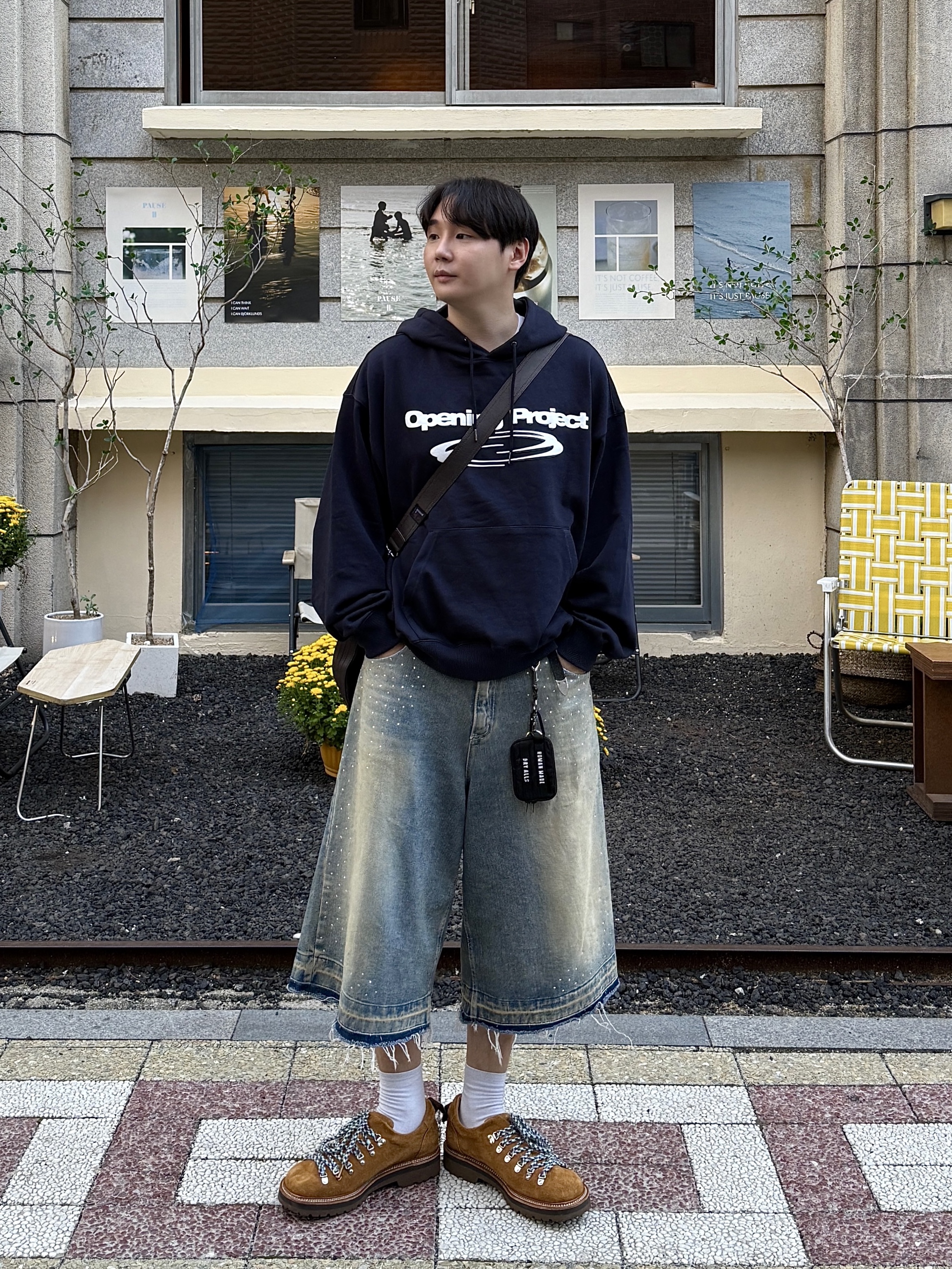 Opening Project Identity Hoodie Navy, Human Made Military Card Case Black 착용 스타일 - 1