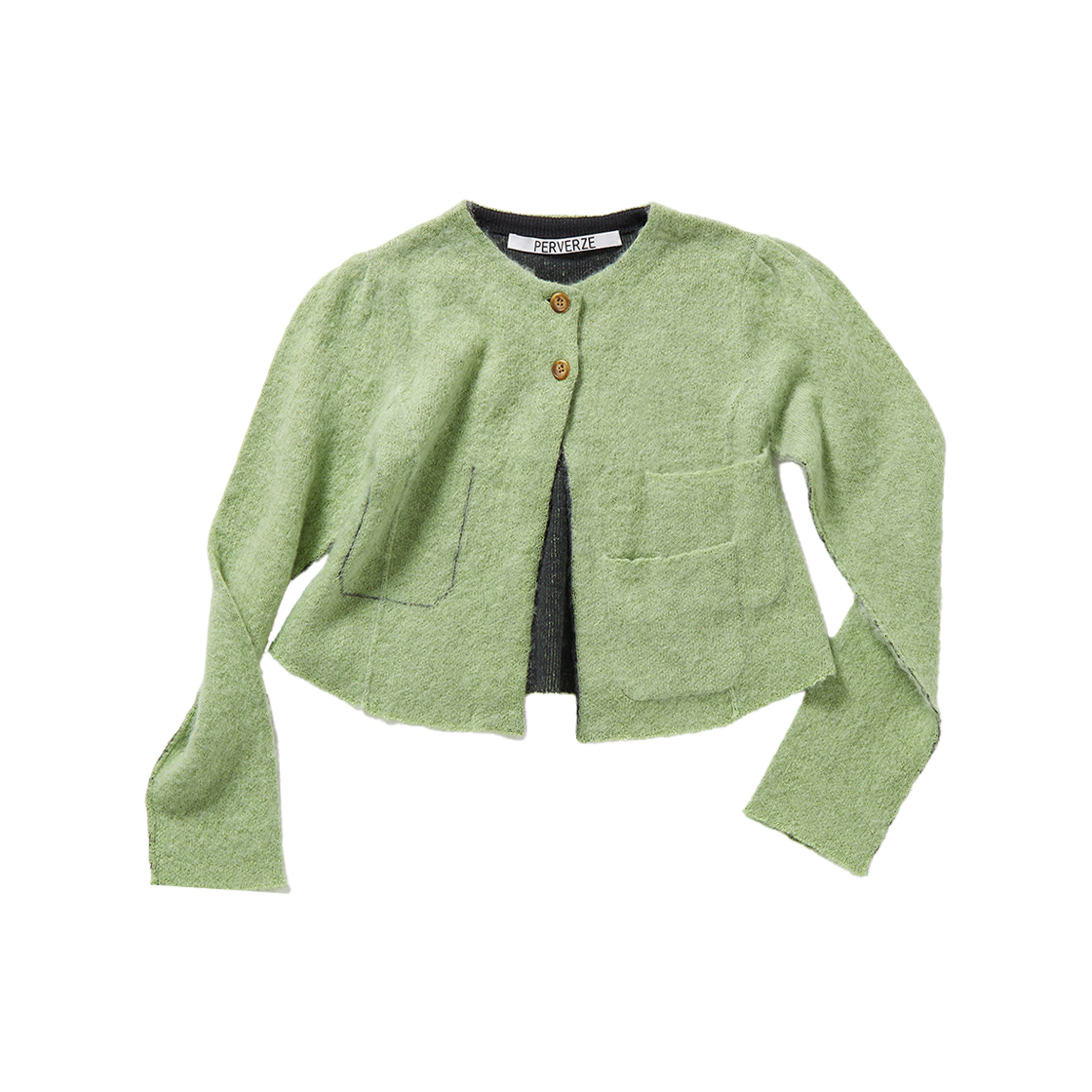 퍼버즈 우먼 리터치드 포켓 모헤어 블렌드 가디건 그린 - 24FW(Perverze Women Retouched Pocket Mohair Blend Cardigan Green - 24FW)