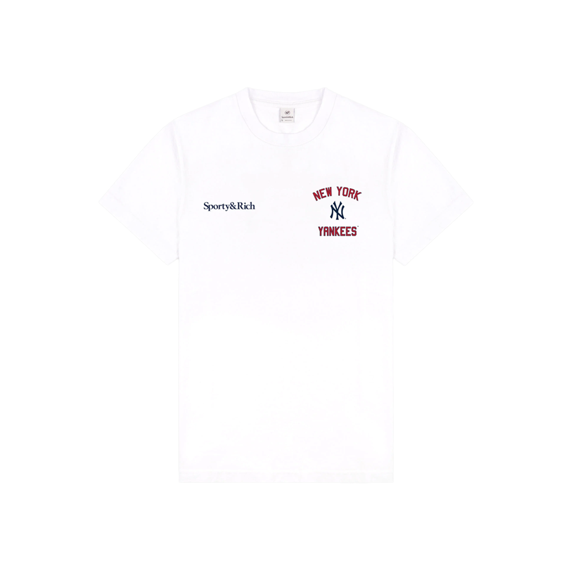 KM4DTSSSR19WT Sporty & Rich x New York Yankees Home Run T-Shirt White Sports Red Navy - 24FW