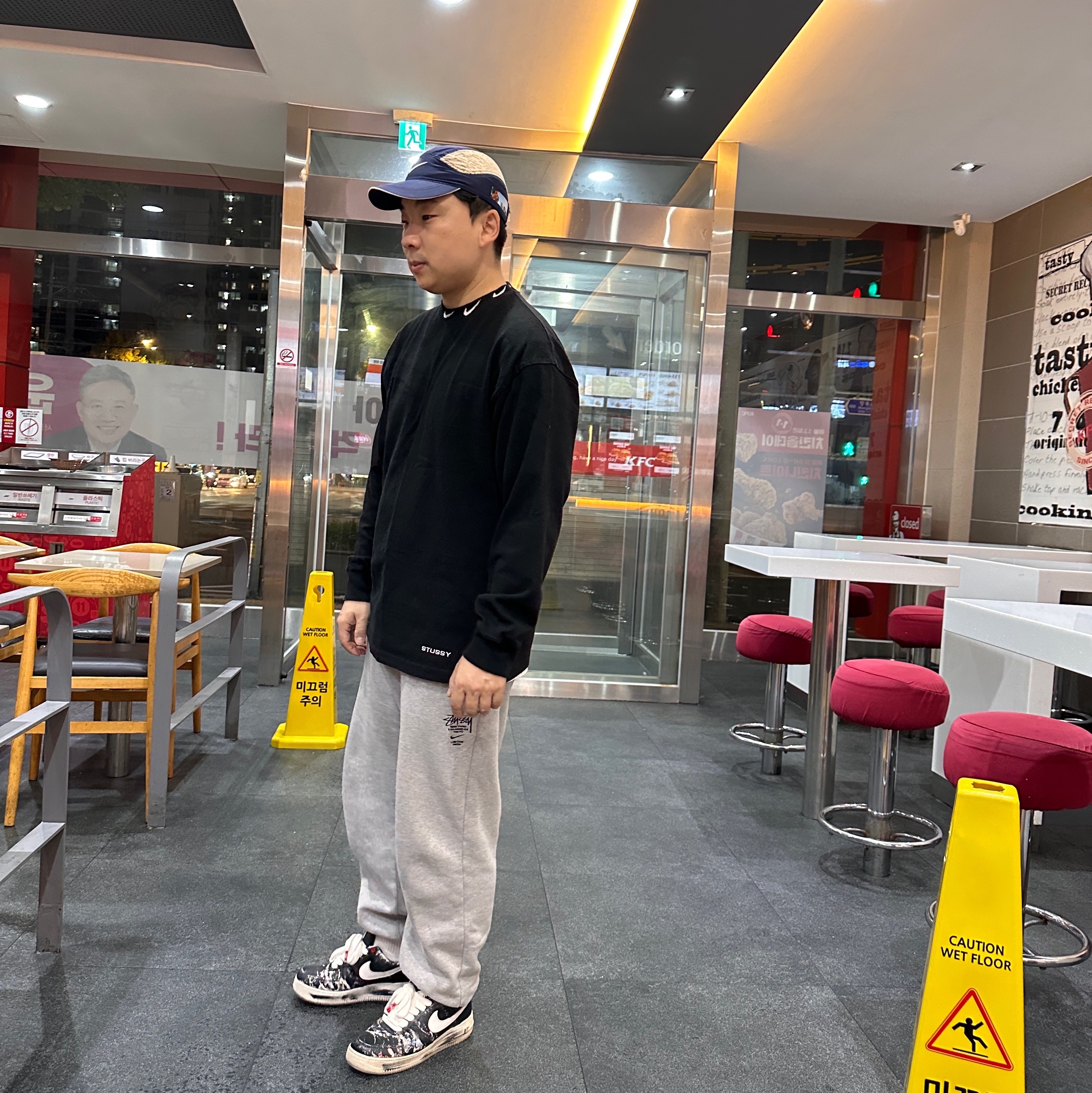 Nike x Cav Empt Tailwind Running Cap Navy, Nike x Stussy NRG BR LS Knit Top 착용 스타일