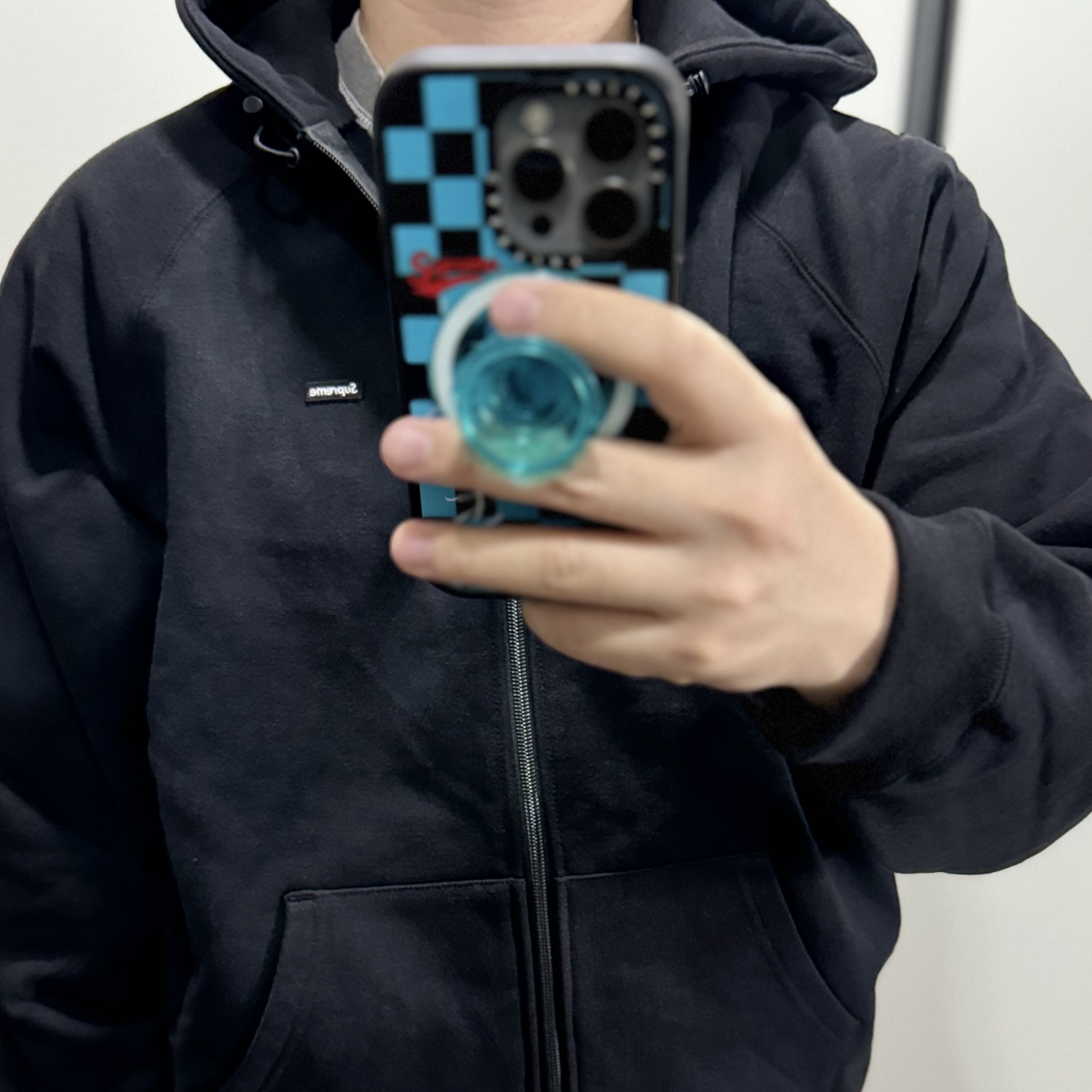 Supreme Brim Zip Up Hooded Sweatshirt Black - 22FW 착용 스타일