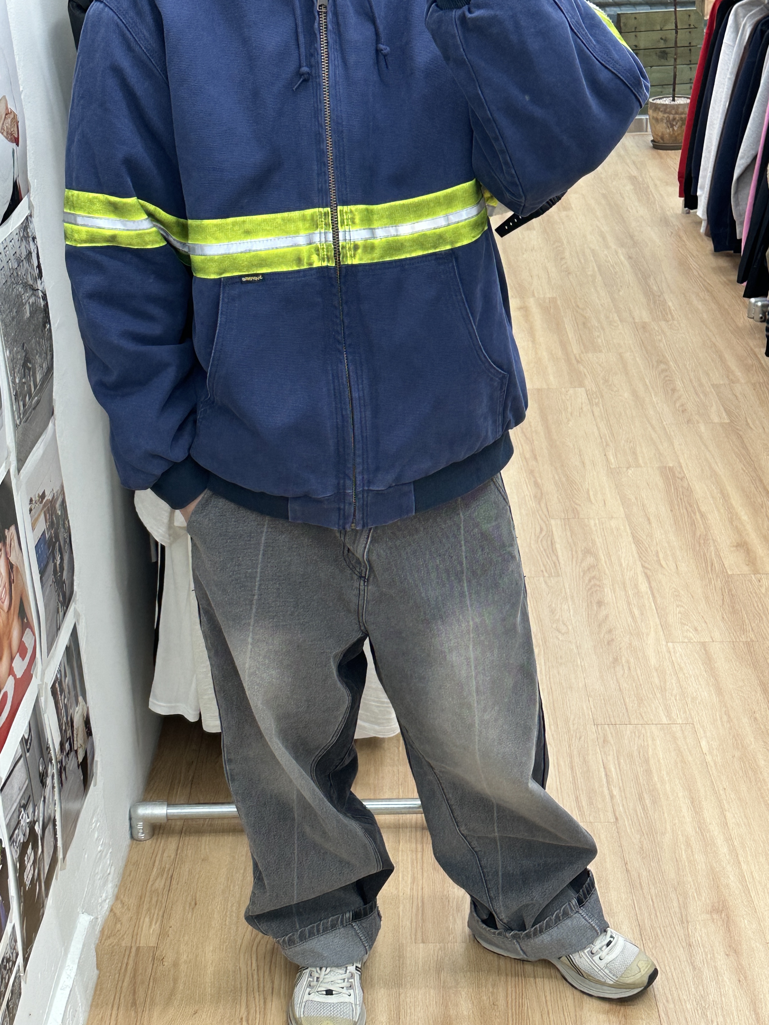 Supreme Reflective Stripe Hooded Work Jacket Navy - 24FW 착용 스타일 - 2