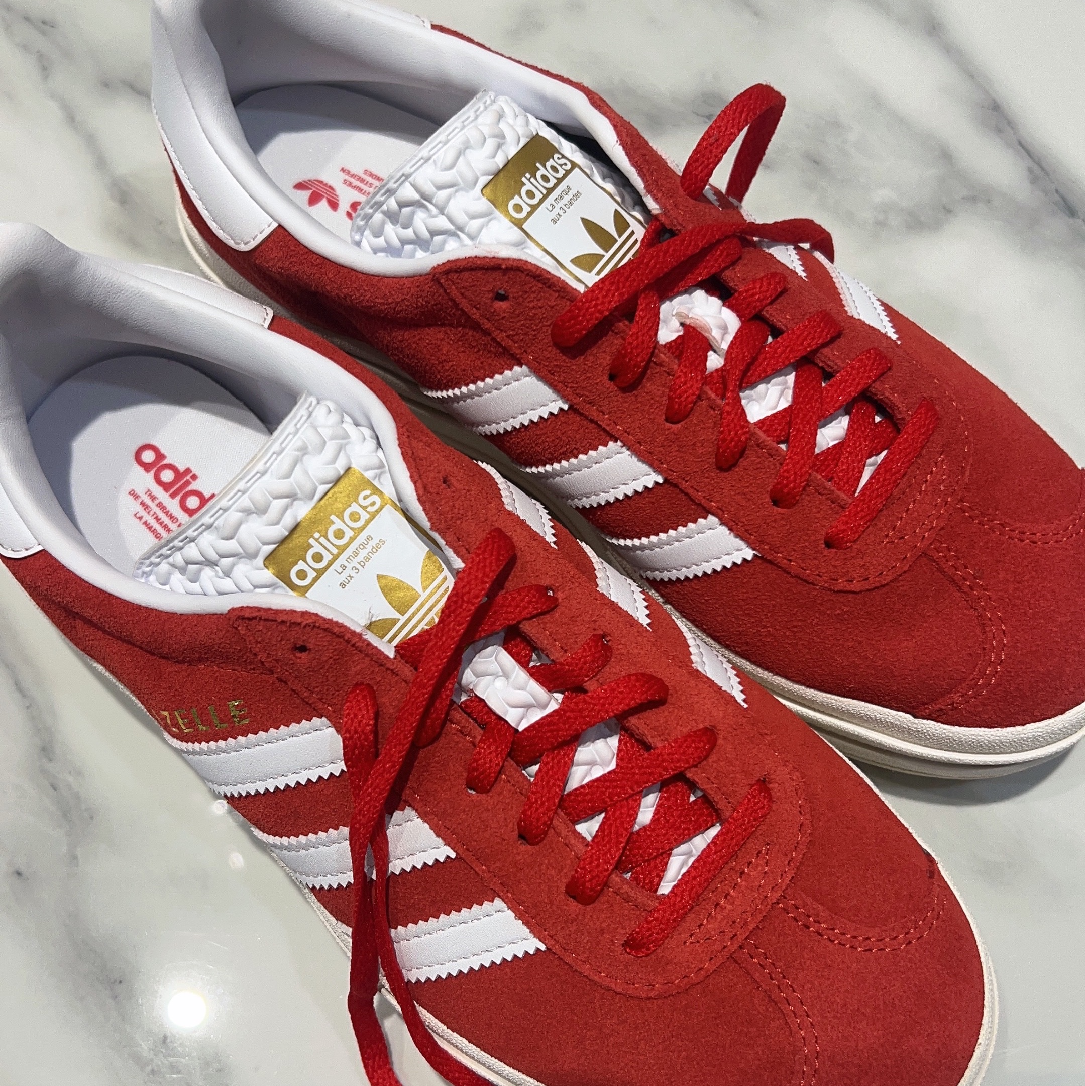 (W) Adidas Gazelle Bold Red White 착용 스타일