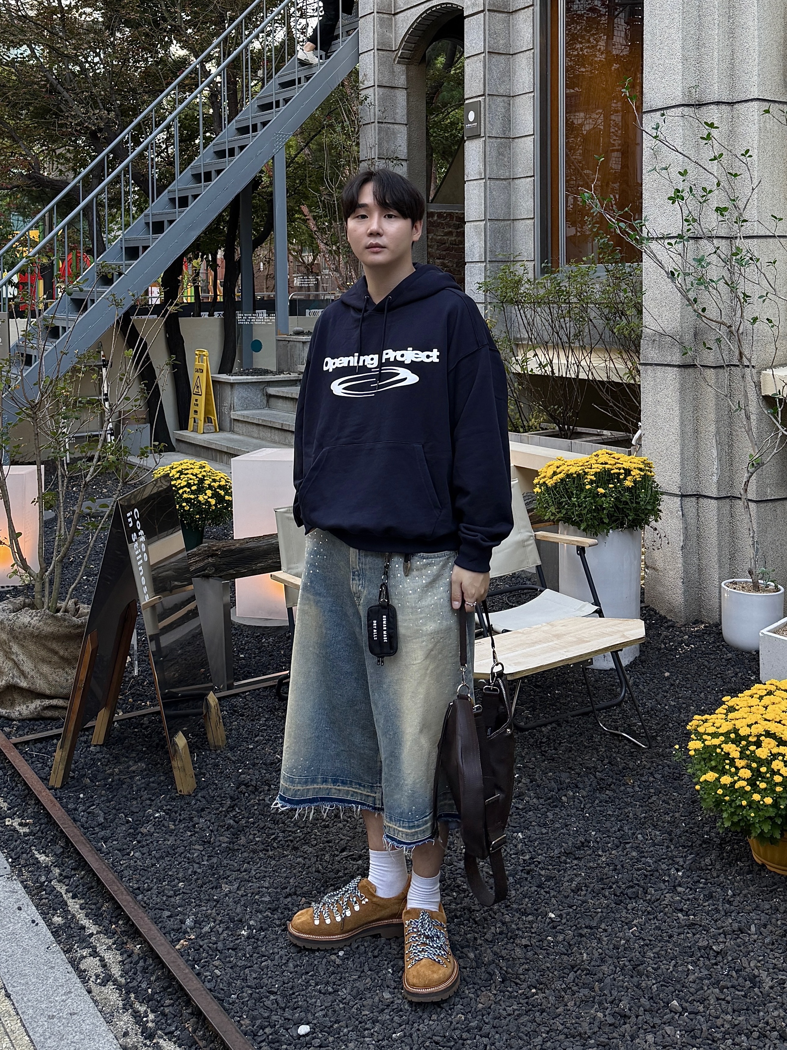 Opening Project Identity Hoodie Navy, Human Made Military Card Case Black 착용 스타일 - 2