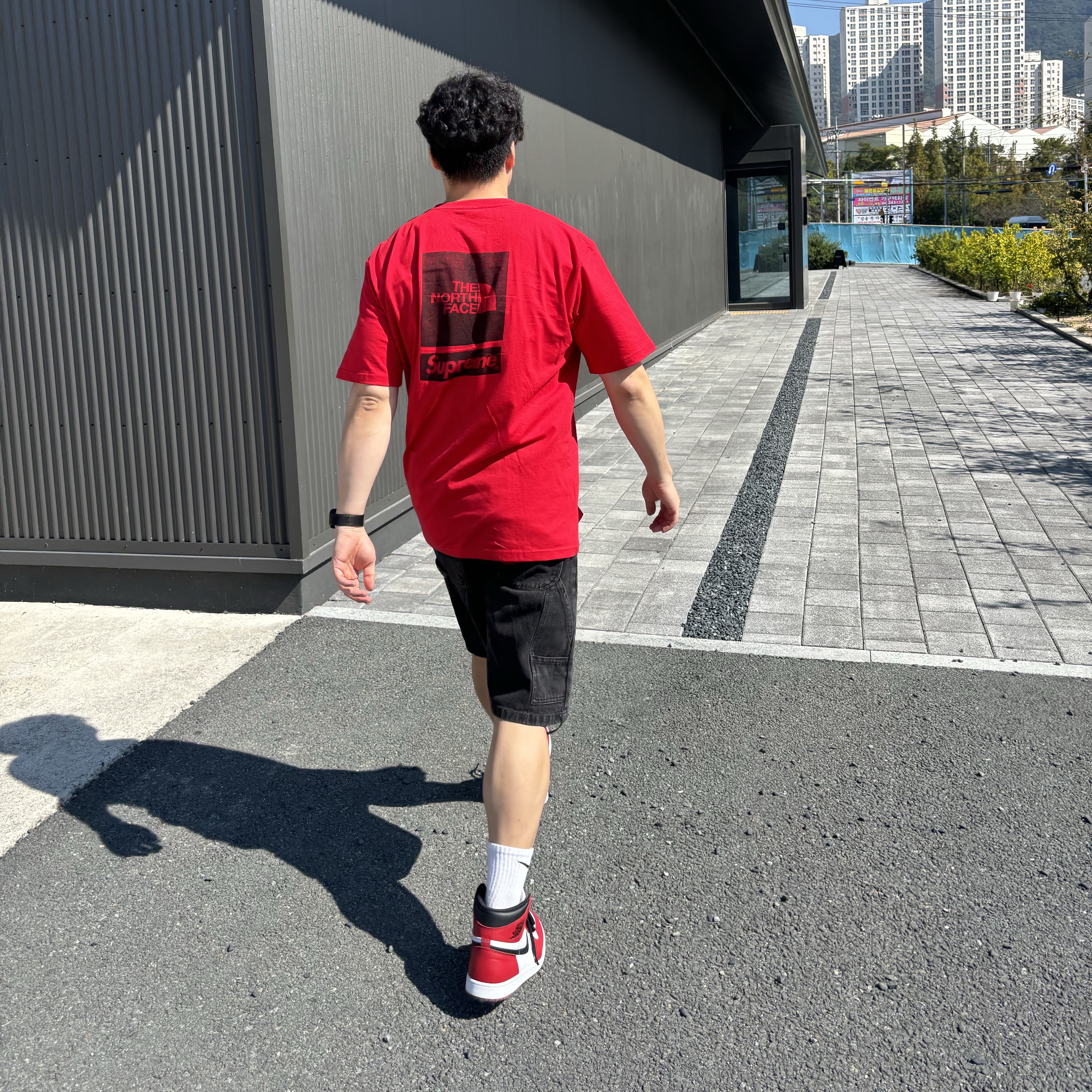 Supreme x The North Face S/S Top Red - 24SS, Supreme x Nike Denim Short Black - 24SS 착용 스타일