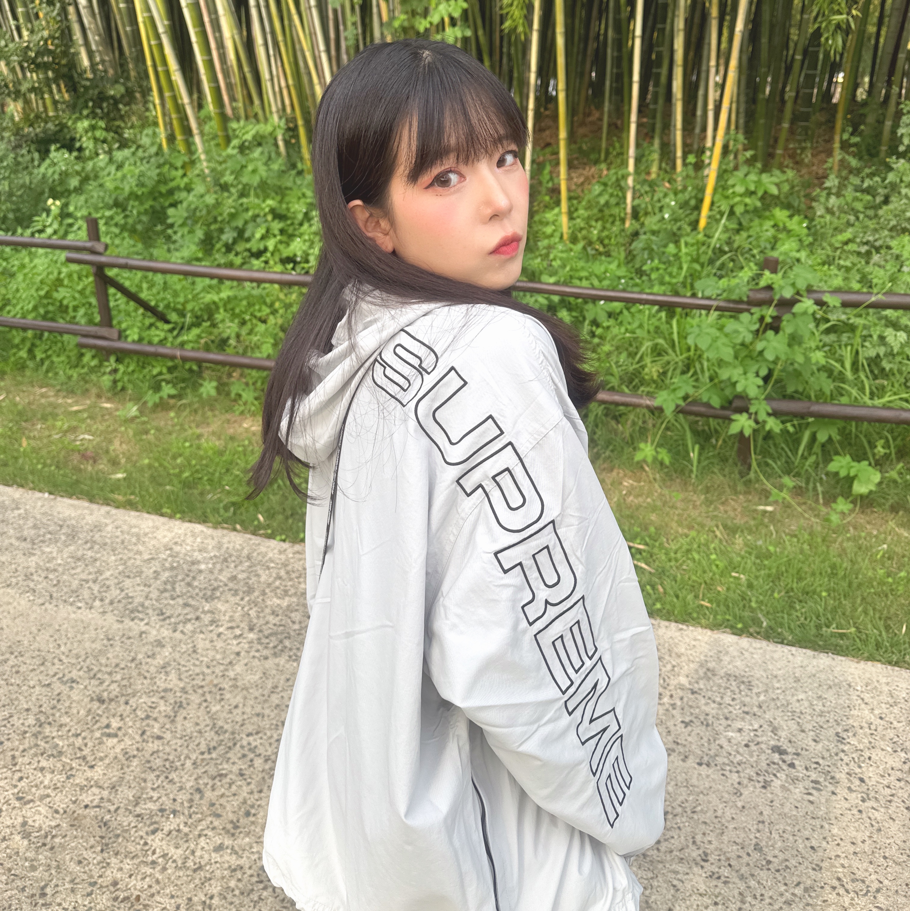 Supreme Spellout Embroidered Track Jacket Grey - 24FW, Human Made PVC Pouch Large Clear 착용 스타일 - 1