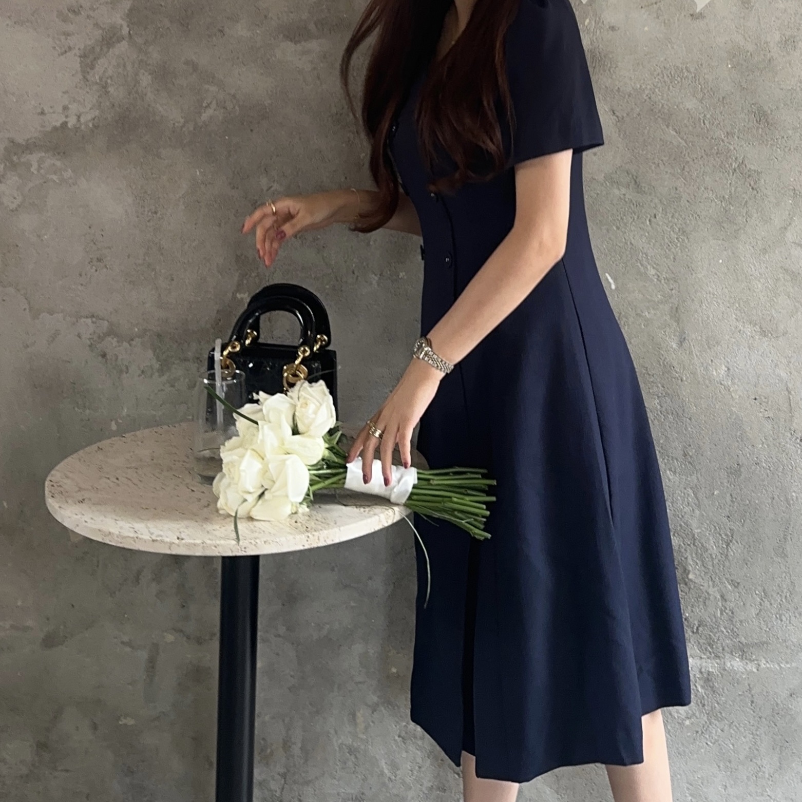 Dior Mini Lady Bag Patent Cannage Calfskin Black 착용 스타일