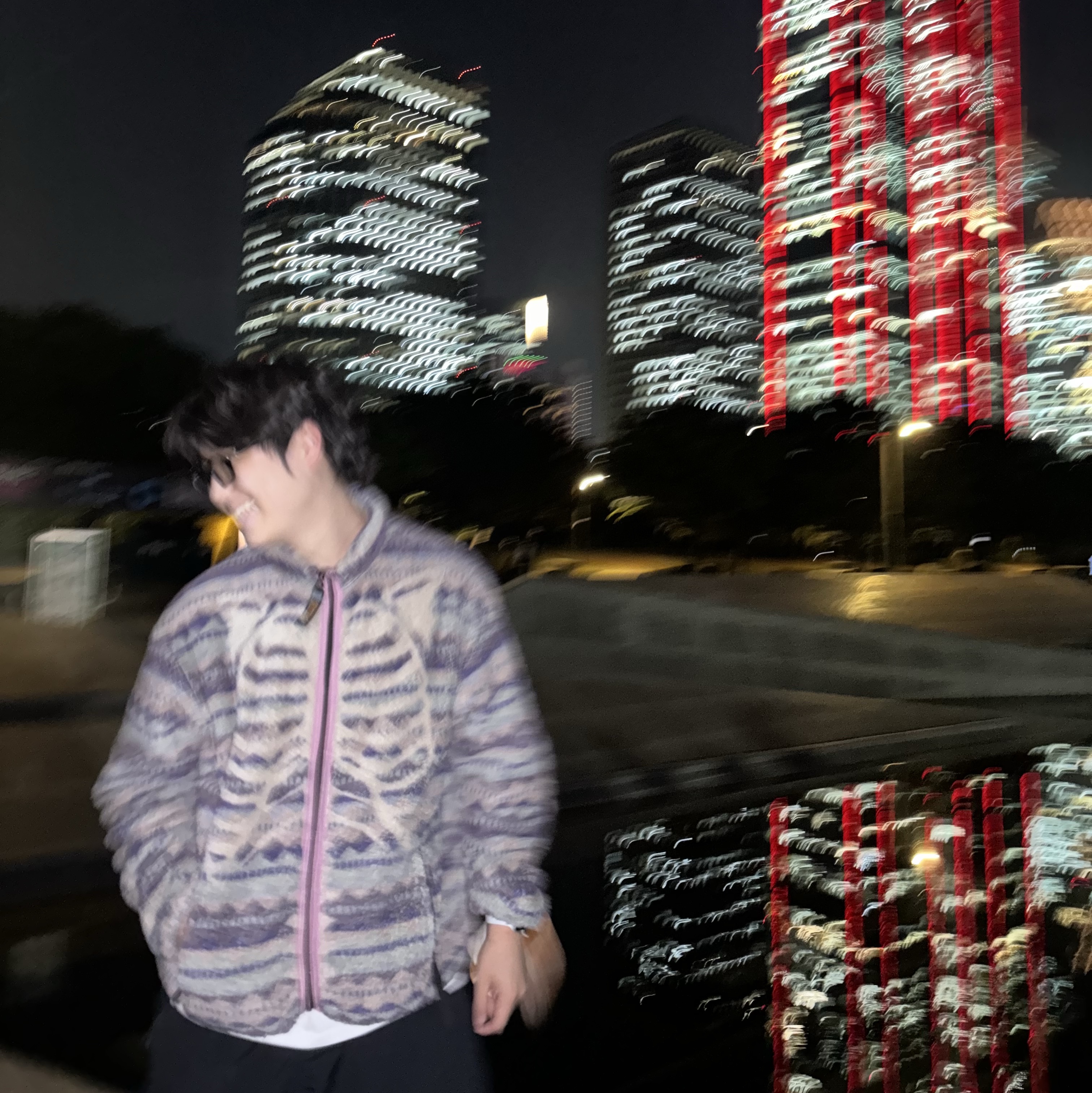 Kapital Ashland Stripe & Bone Fleece Zip Blouson Purple 착용 스타일 - 1