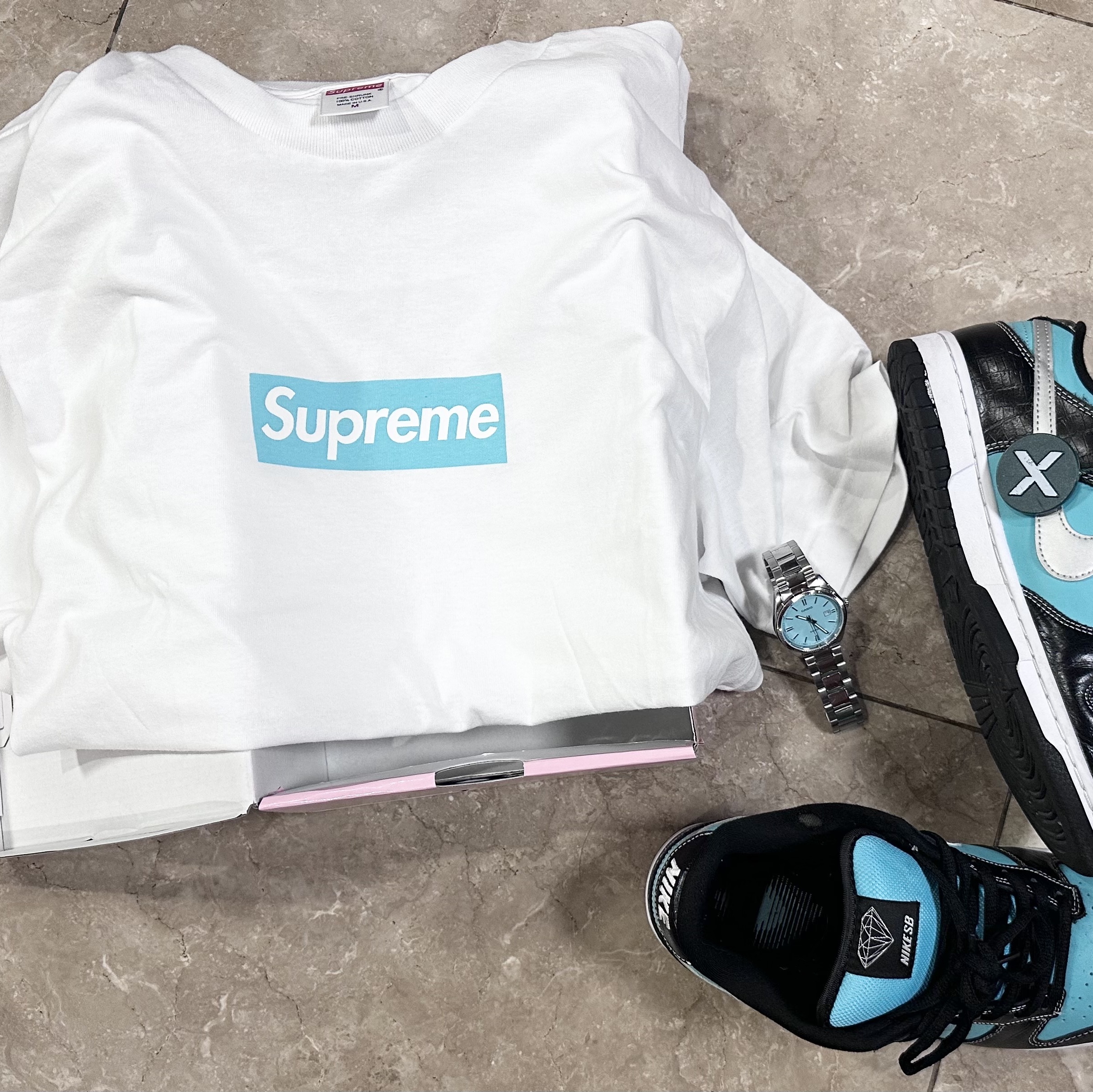 Nike x Diamond Supply Co. SB Dunk Low Tiffany, Casio MTP-1302D-2A2 착용 스타일