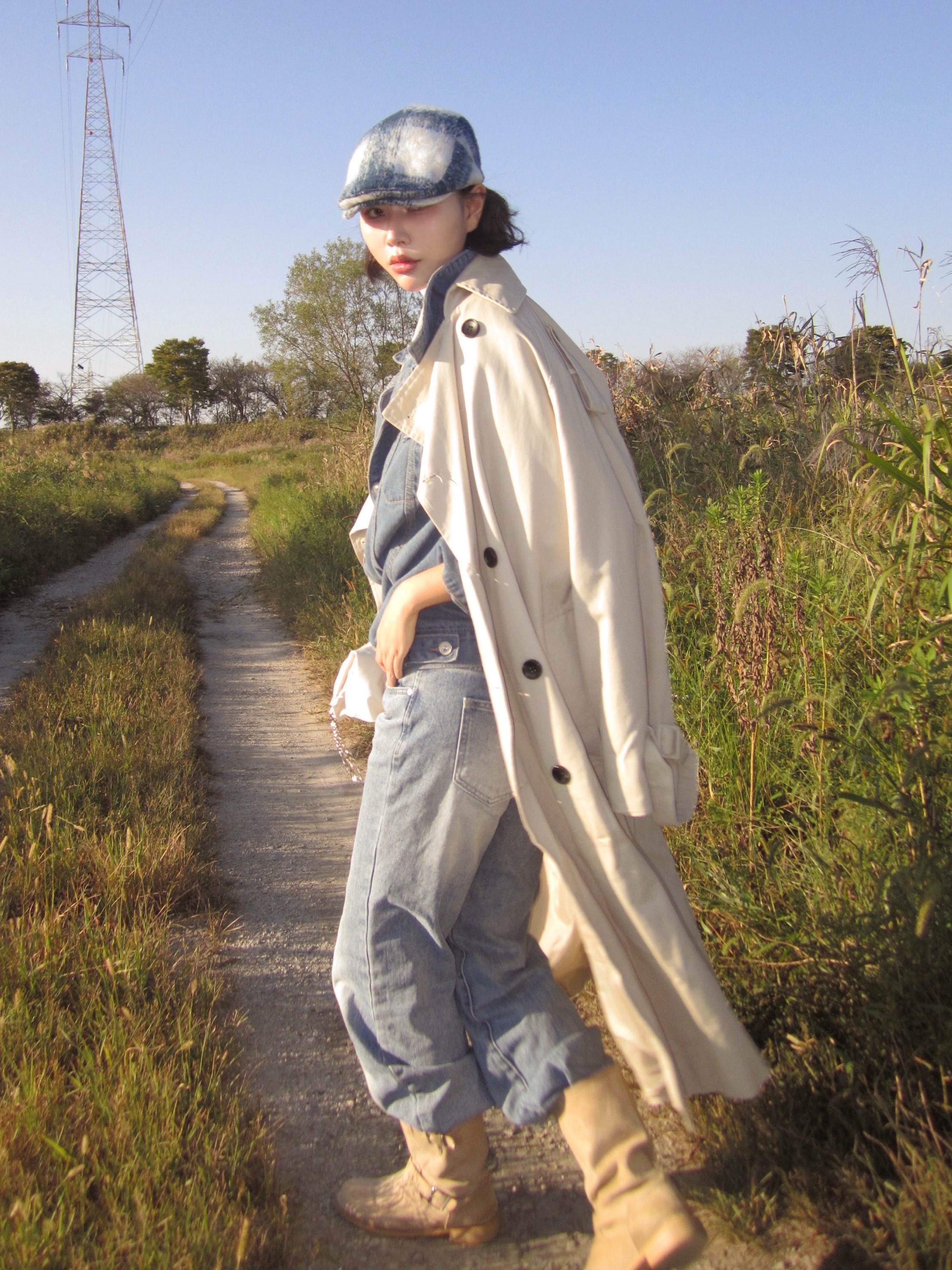 Allincomplete Tartan Check Hunting Cap Blue Check 착용 스타일 - 2