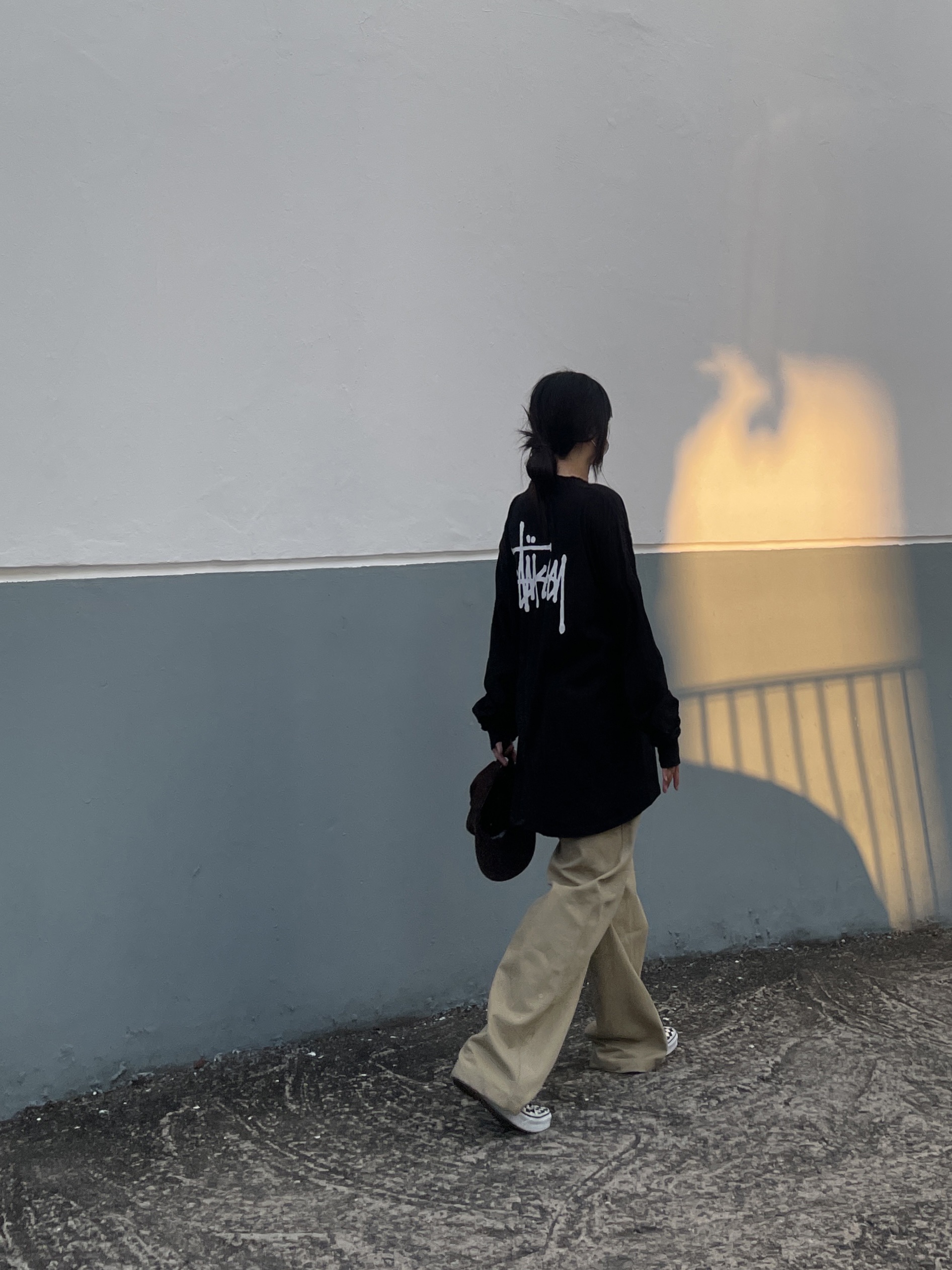 Stussy Basic Stussy LS T-Shirt Black, Vans Slip-On Checkerboard 착용 스타일 - 3