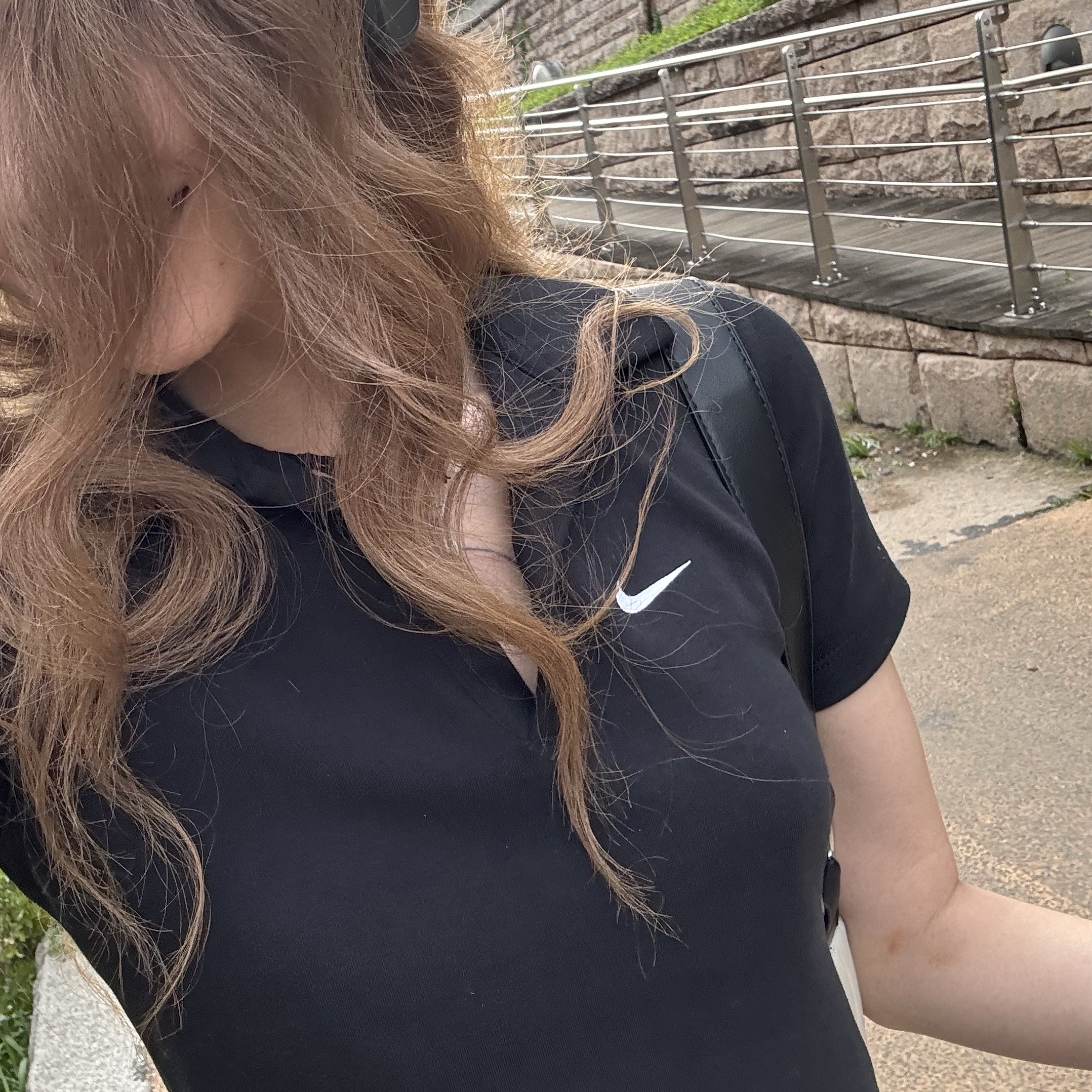 (W) Nike NSW Essential Short Sleeve Polo Top Black - Asia 착용 스타일