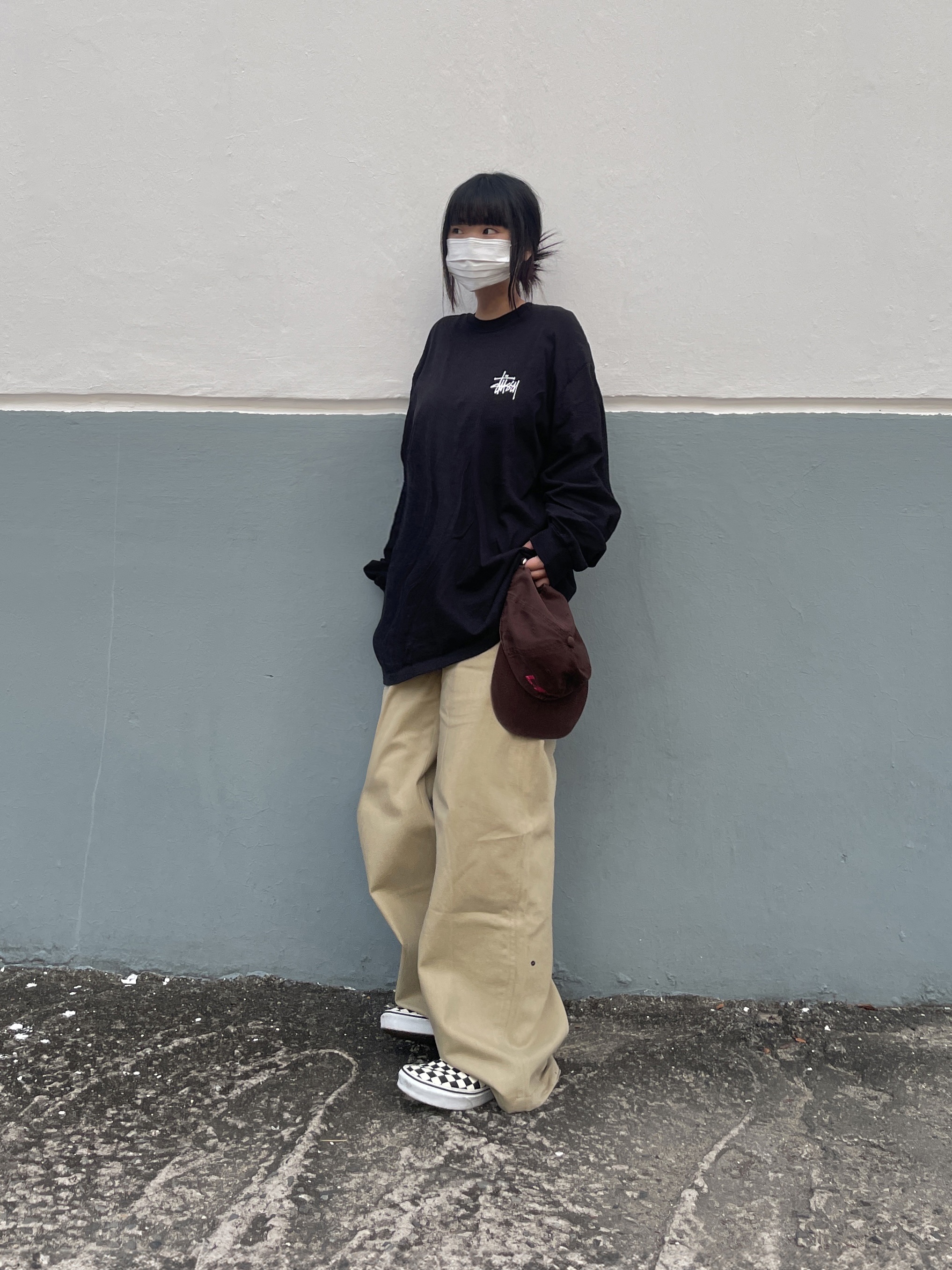 Stussy Basic Stussy LS T-Shirt Black, Vans Slip-On Checkerboard 착용 스타일 - 1