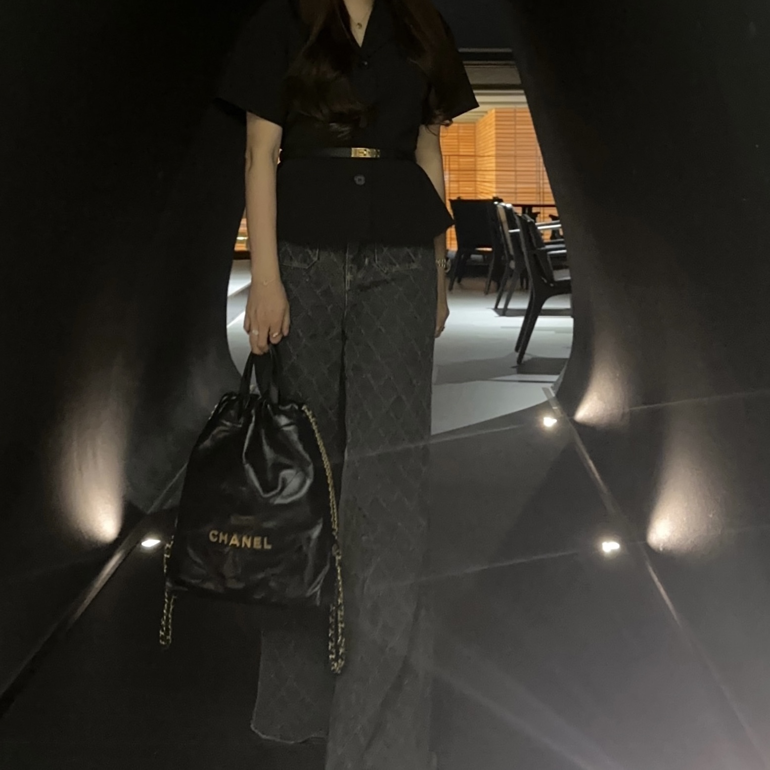 (W) Hermes Kelly 18 Belt Epsom & Gold Noir 착용 스타일
