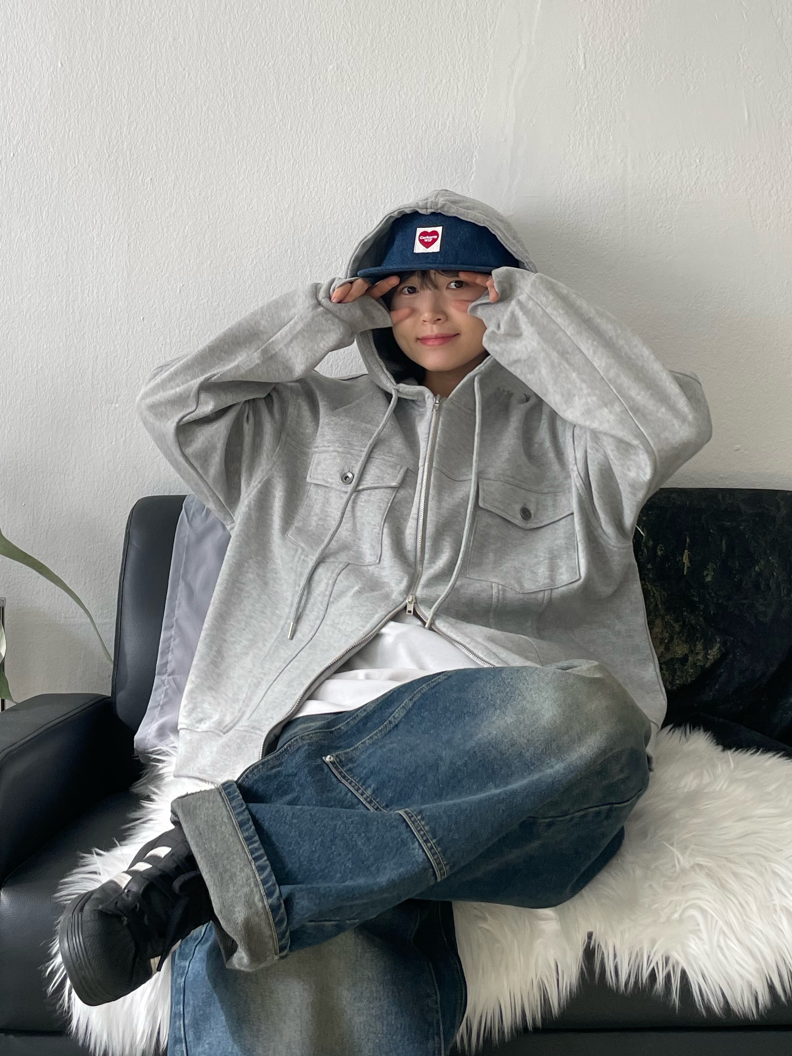 Carhartt WIP Nash Cap Blue, Adidas Superstar Core Black White 착용 스타일 - 5