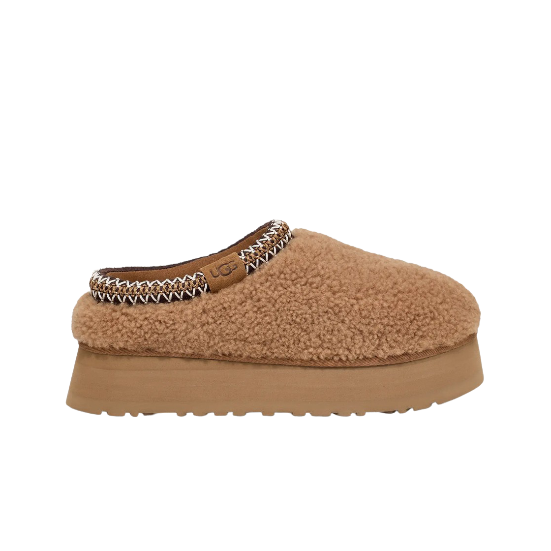 (W) 어그 맥시 컬리 타즈 슬리퍼 체스트넛