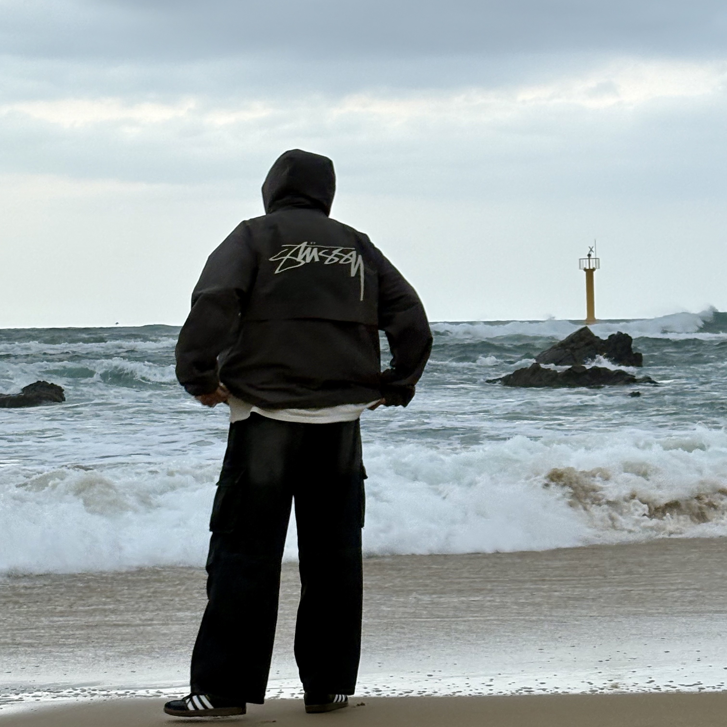 Stussy Wave Dye Beach Shell Jacket Black, Stussy 8 Ball Pigment Dyed T-Shirt Natural 착용 스타일 - 2