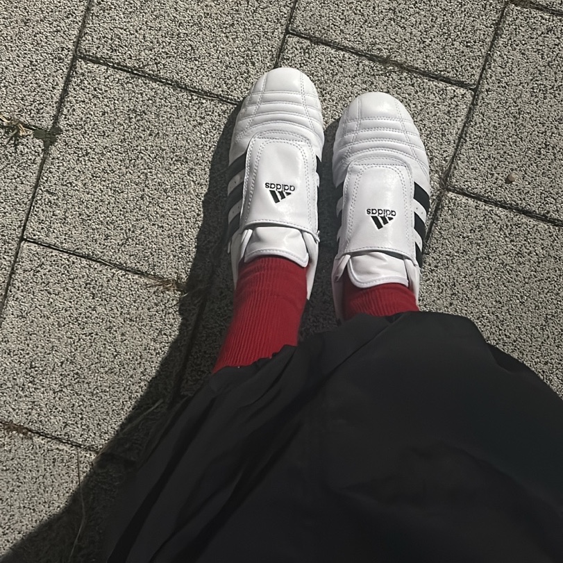(W) Adidas Taekwondo Cloud White Core Black 착용 스타일