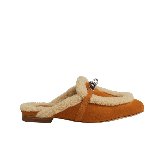 (W) Hermes Oz Mule Suede Goatskin & Palladium Naturel Ecru
