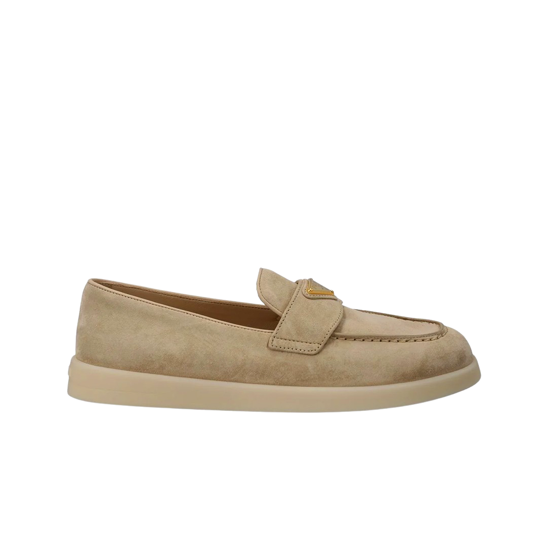 1D222N-3LOL-F0F24 (W) Prada Suede Leather Loafers Desert Beige