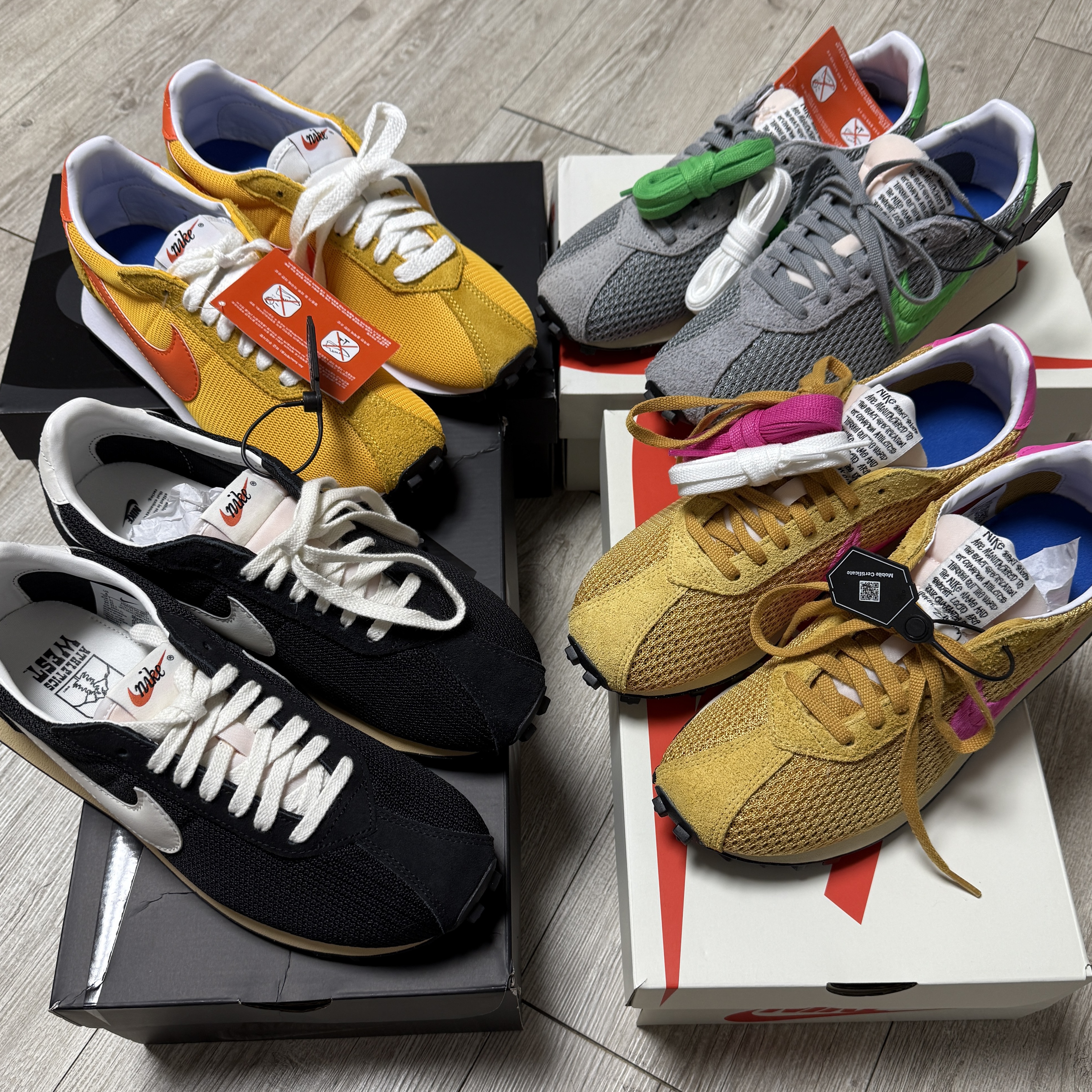 Nike LD-1000 SP Black and Sail, Nike x Stussy LD-1000 SP Sanded Gold and Laser Fuchsia 착용 스타일