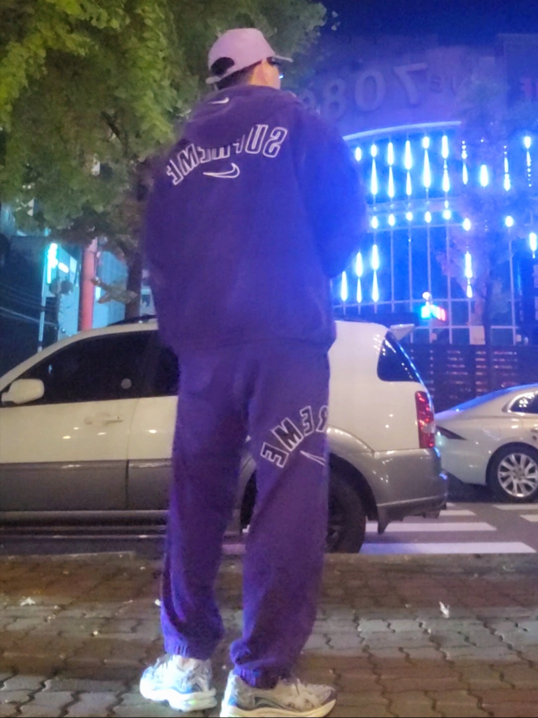 Supreme x Nike Arc Corduroy Hooded Jacket Purple - 22SS, Supreme x Nike Arc Sweatpants Purple - 22SS 착용 스타일 - 1