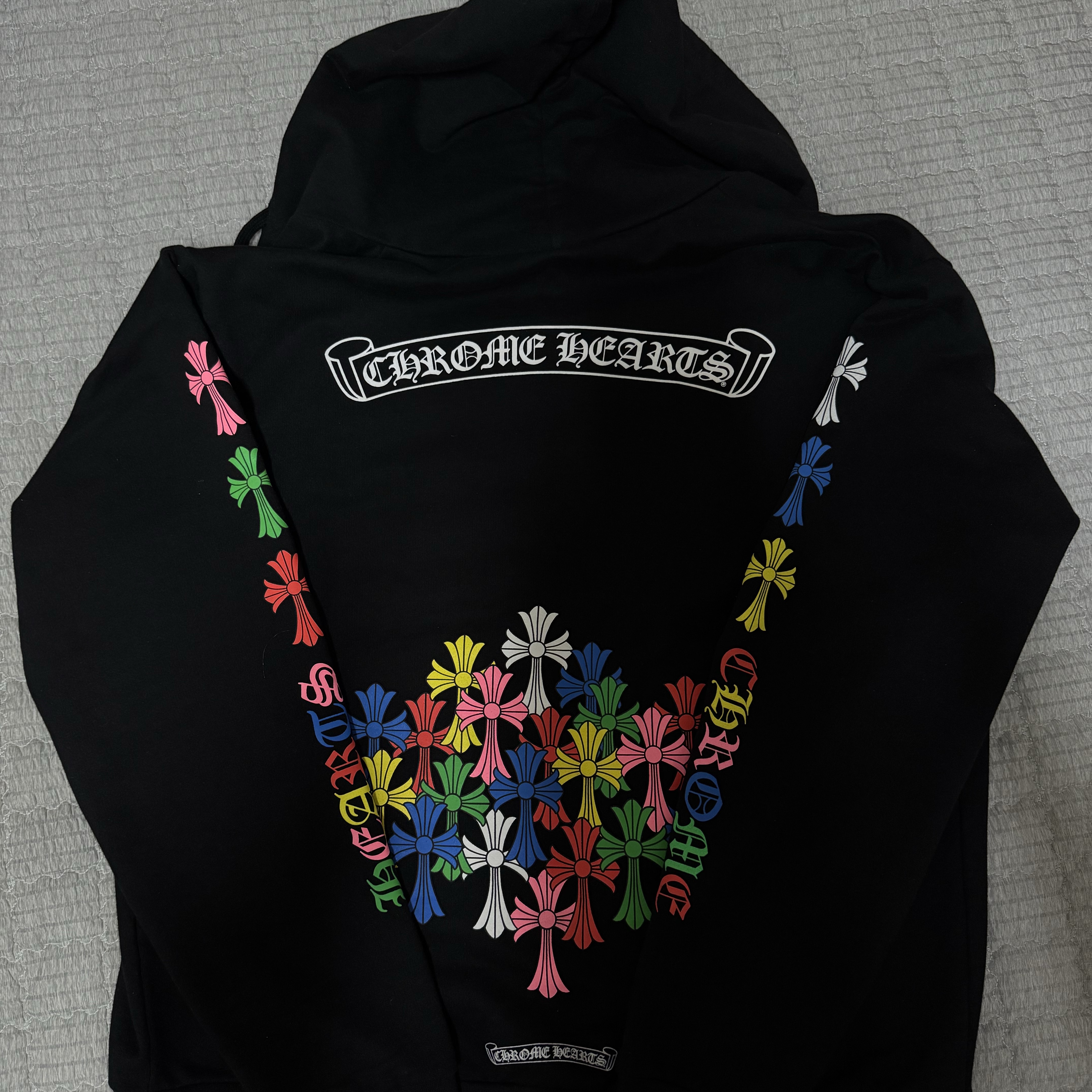 Chrome Hearts Multi Color Cross Fleece Zip-Up Hoodie Black 착용 스타일 - 2