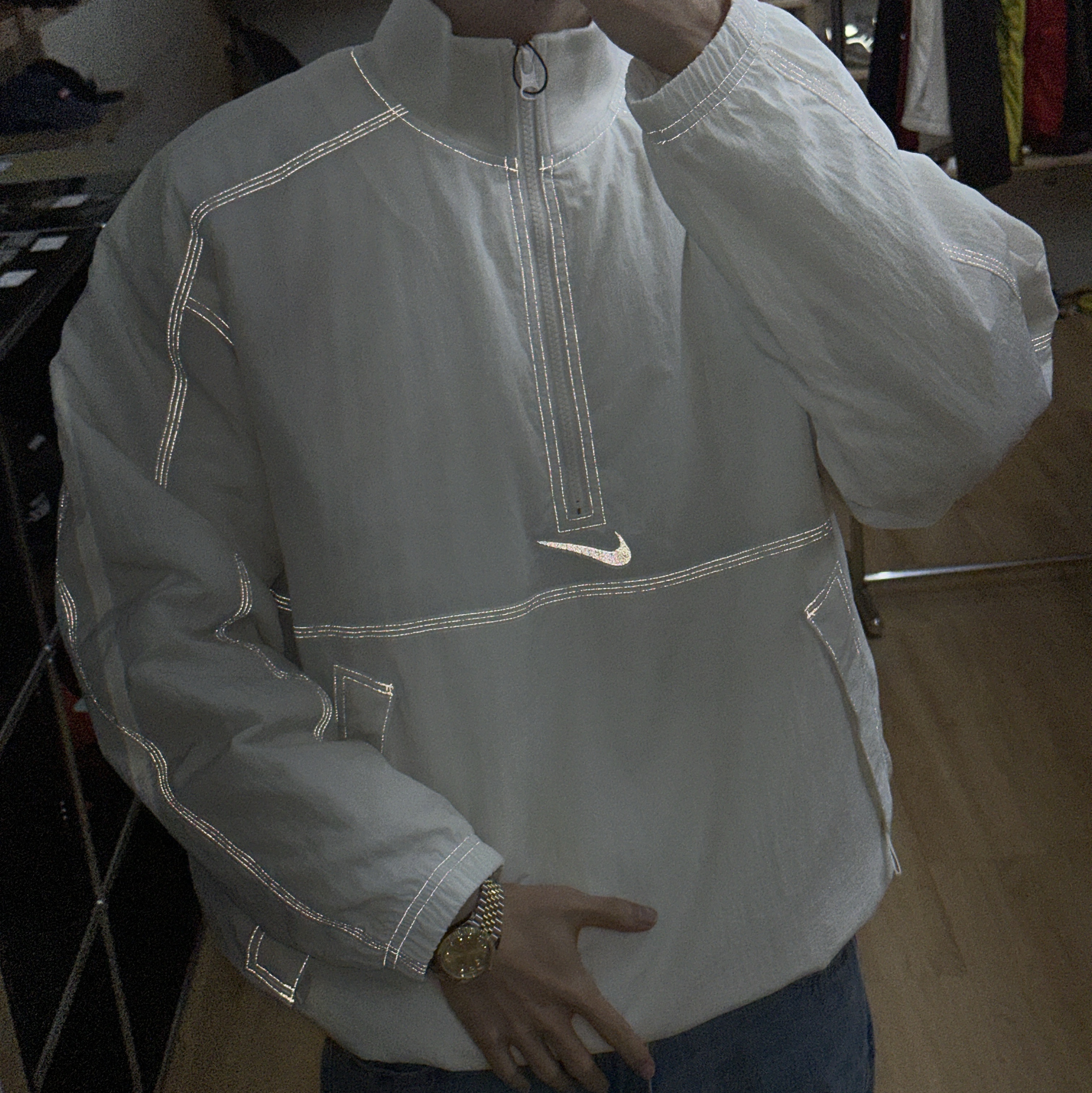 Supreme x Nike Ripstop Pullover White - 24SS 착용 스타일 - 2