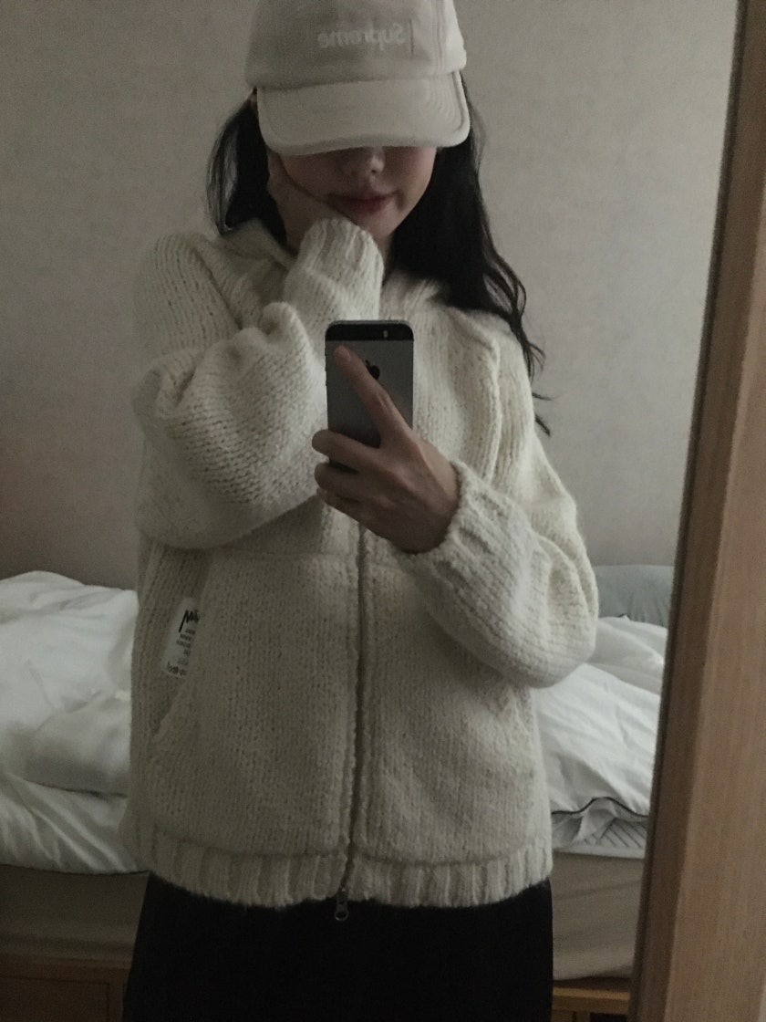 ★韓国の人気★【Stussy】★CHUNKY KNIT ZIP HOODIE★IVORY★ org.jpg