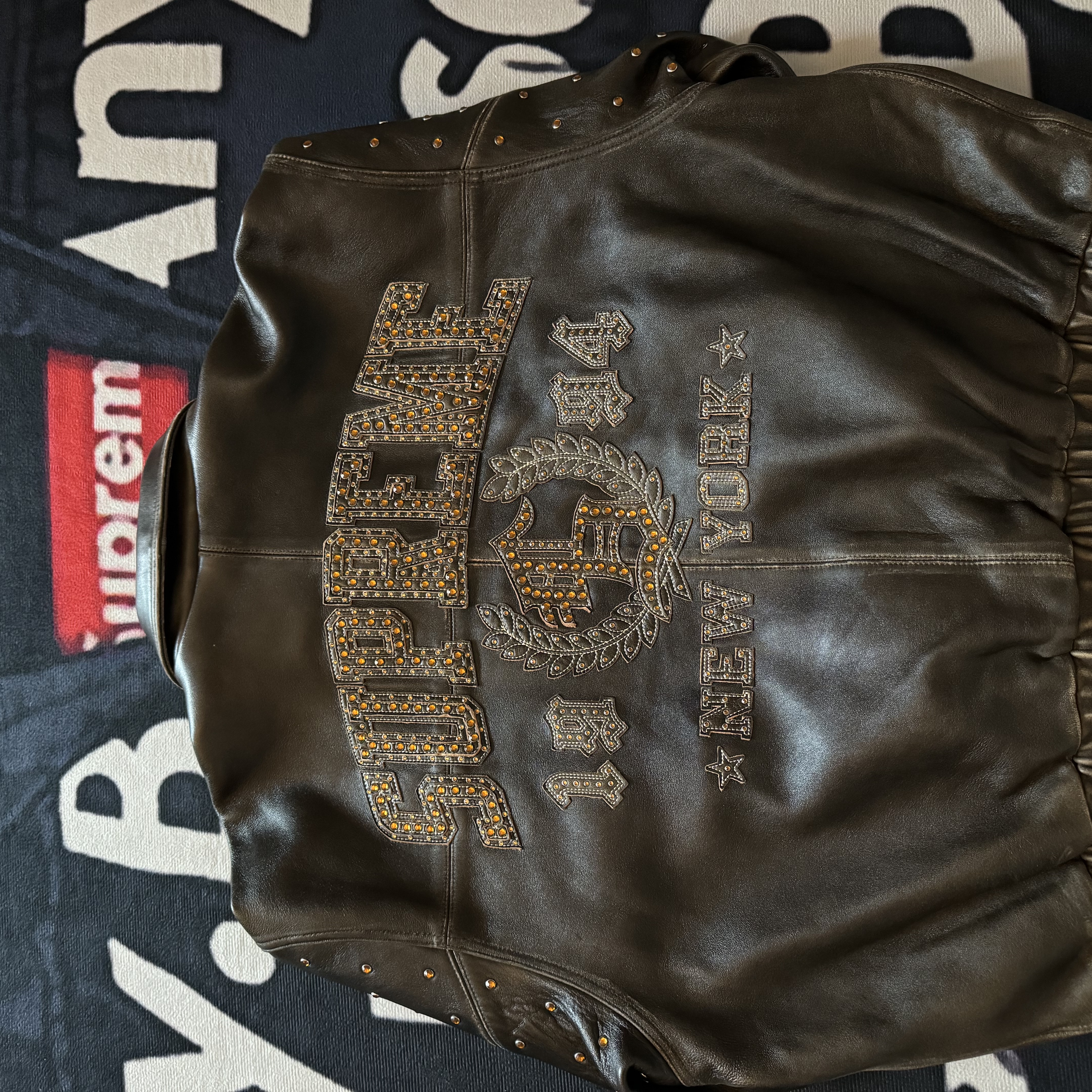 Supreme Gem Studded Leather Jacket Brown - 24SS 착용 스타일 - 2