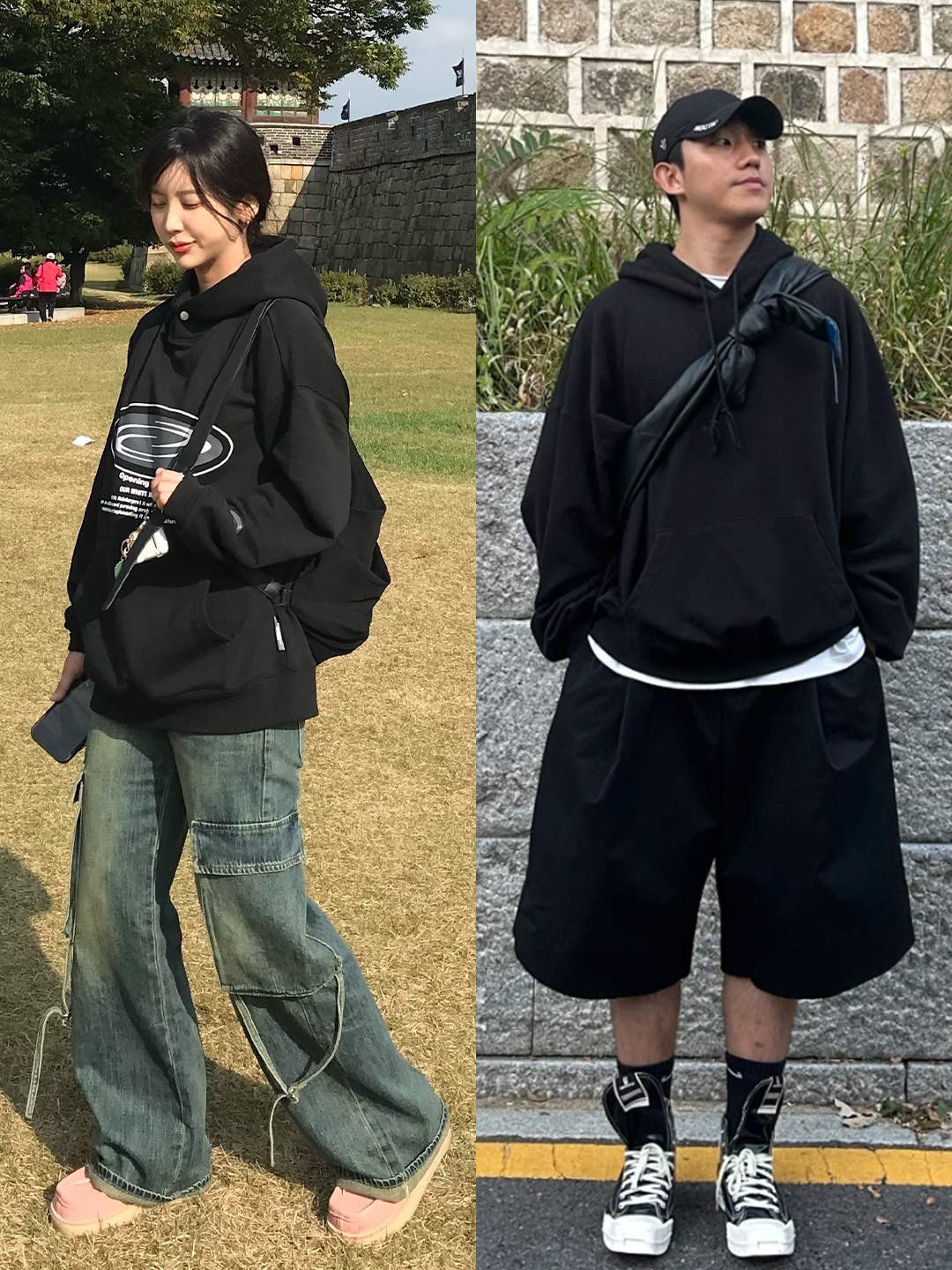 Stussy Cotton Mesh Hoodie Black, Opening Project Identity Hoodie Navy 착용 스타일 - 3