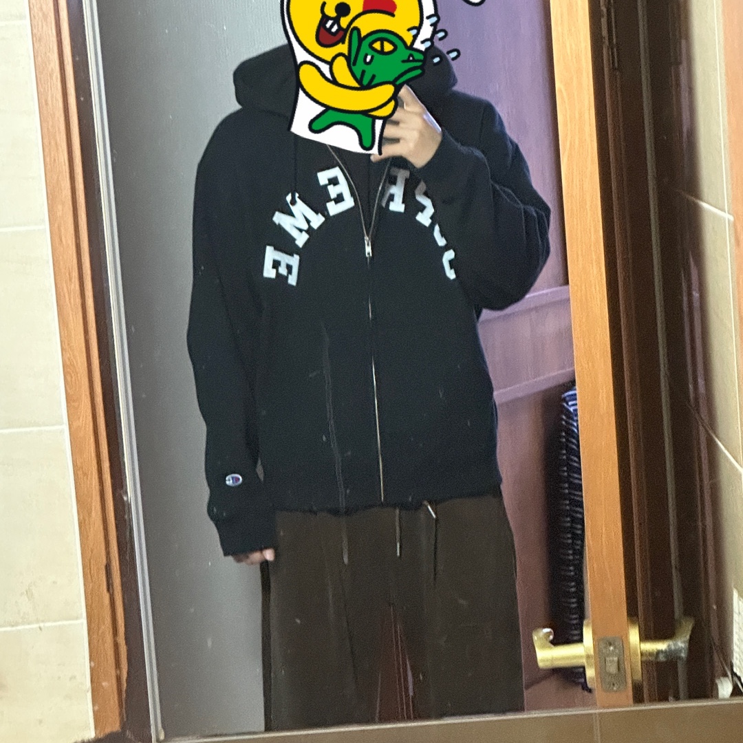Supreme x Champion Zip Up Hooded Sweatshirt Black - 24SS 착용 스타일