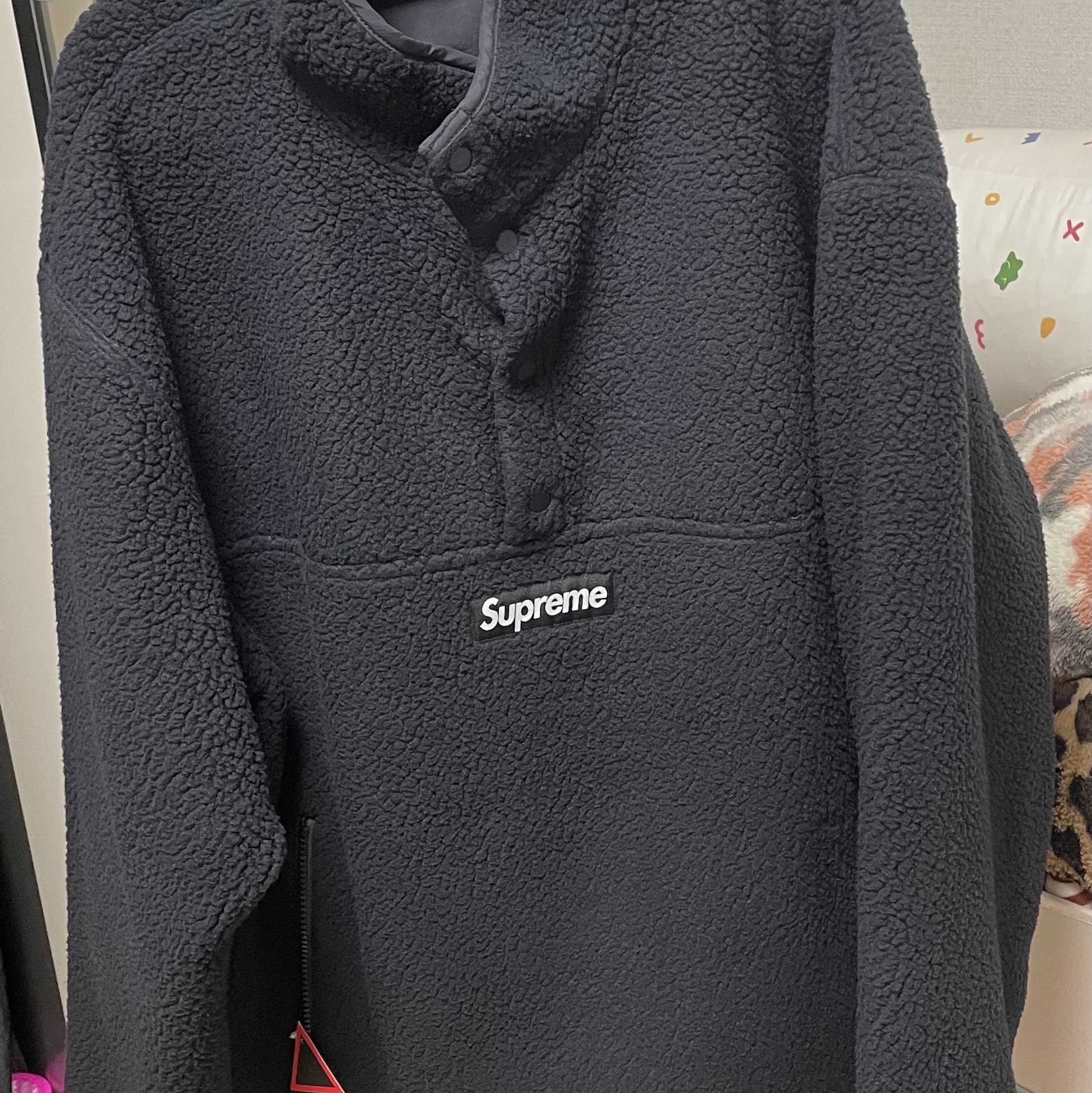 Supreme Polartec Shearling Reversible Pullover Black - 24FW 착용 스타일