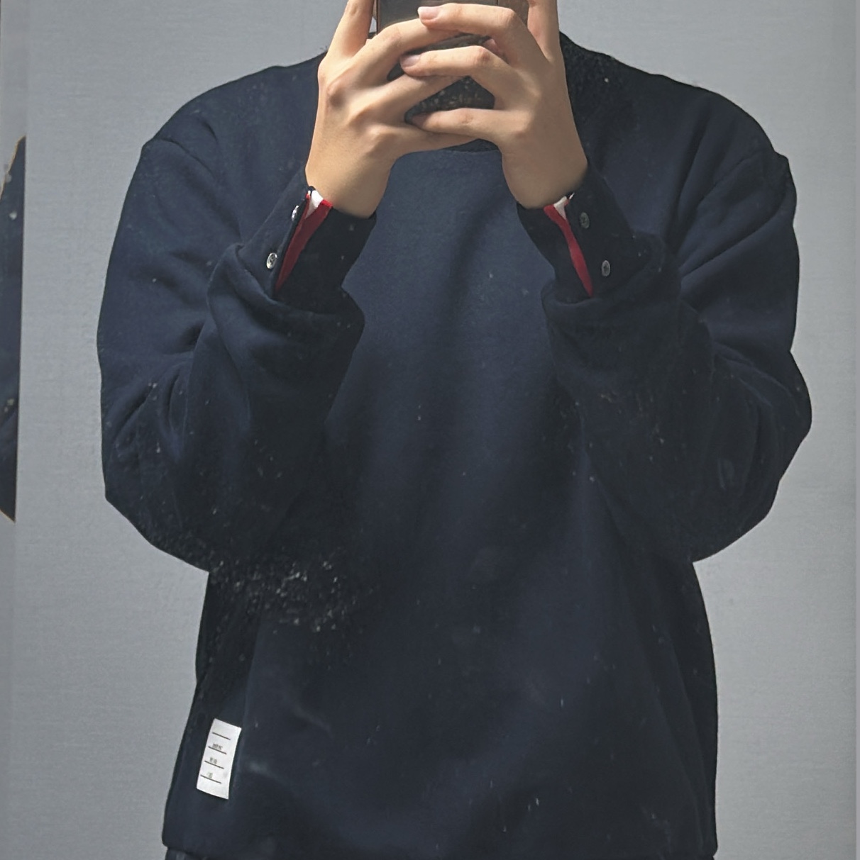 Thom Browne Loopback Center Back Stripe Crewneck Pullover Knit Navy 착용 스타일