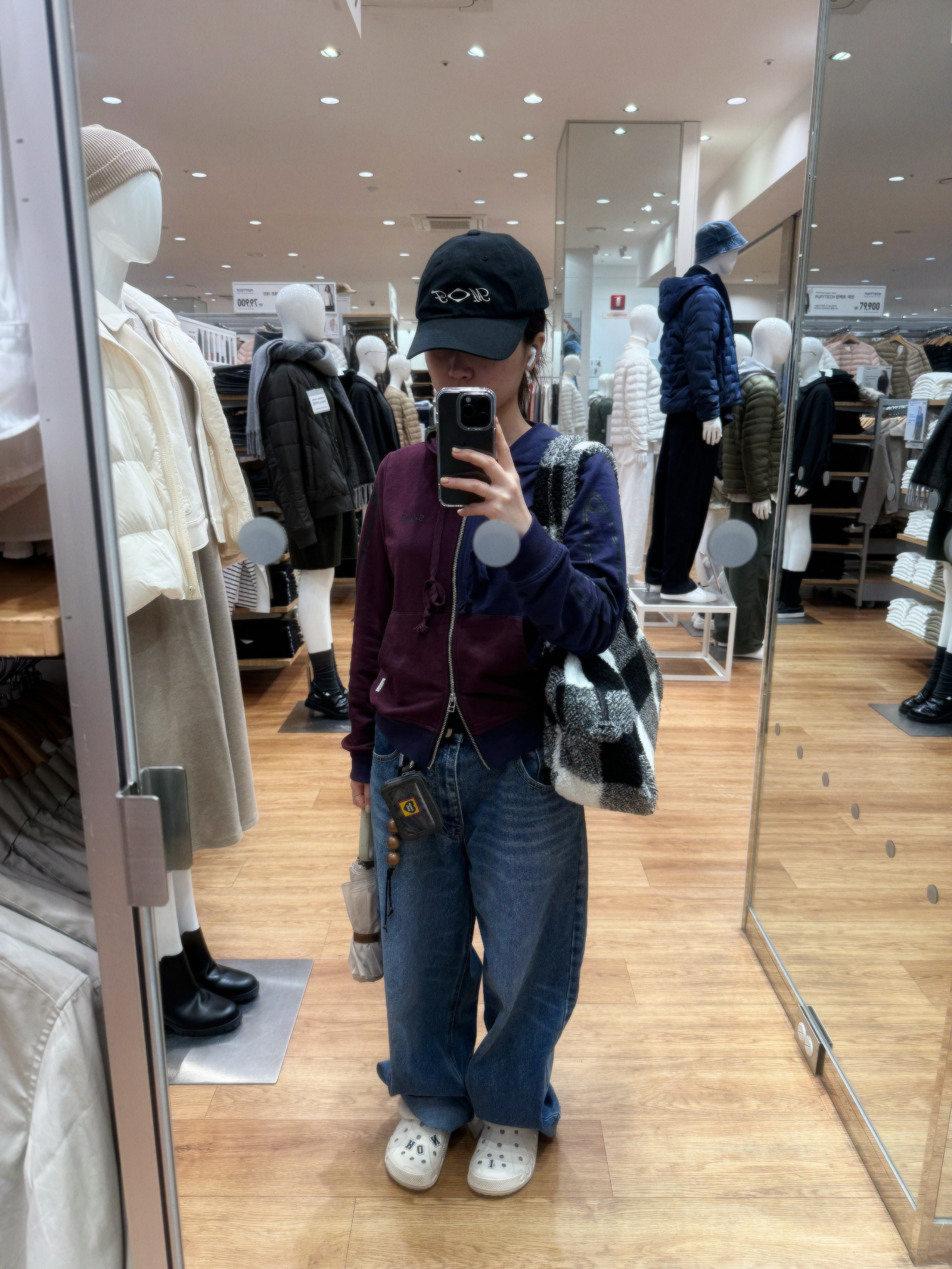 Safarispot 1/2 Safety Asura Hood Zip Up Purple Navy, Safarispot Basic Cottage Checked Boston Bag Black 착용 스타일