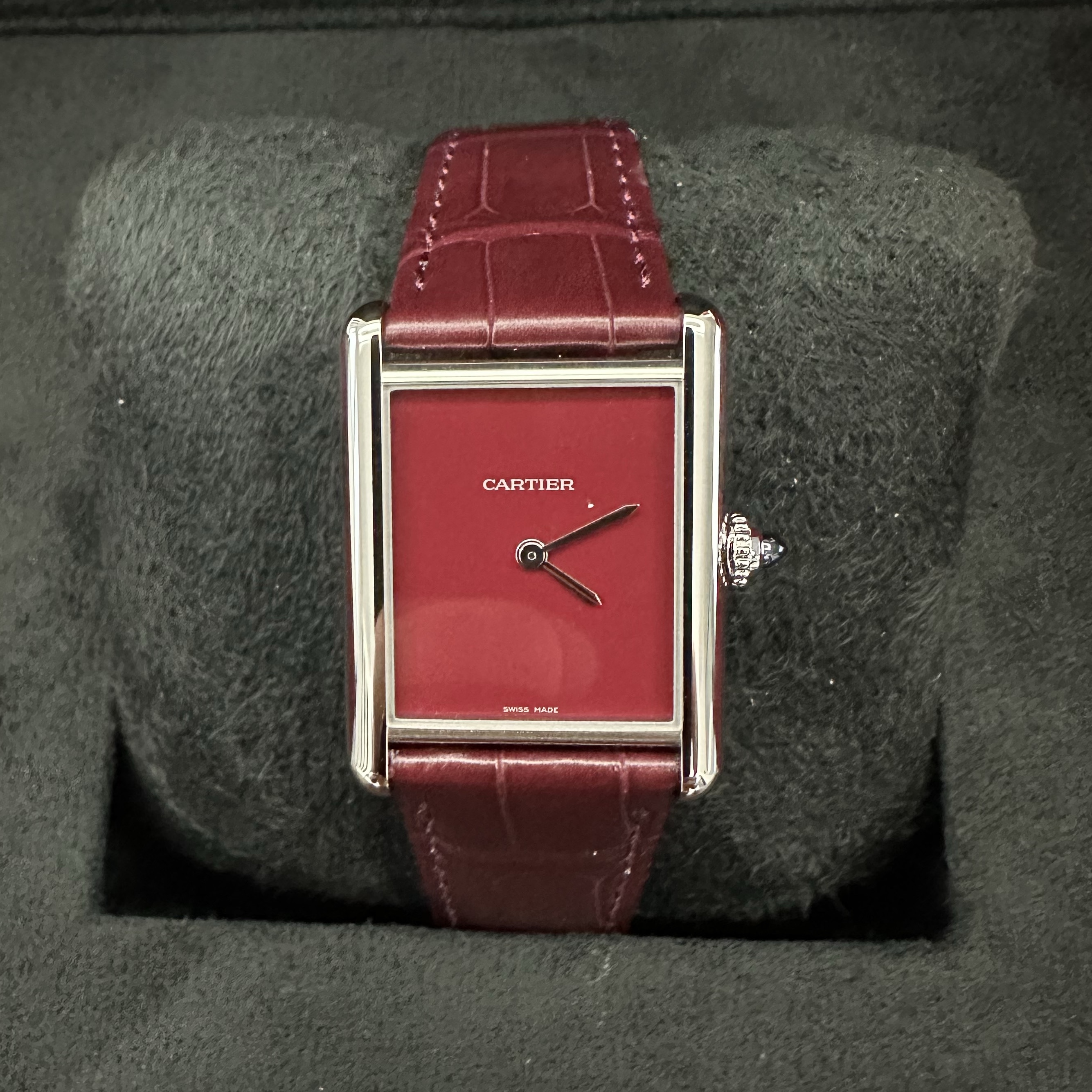 Cartier Tank Must Watch Large Quartz Steel Alligator Skin Claret, Cartier Tank Must Watch Large Quartz Steel Alligator Skin Blue 착용 스타일 - 9