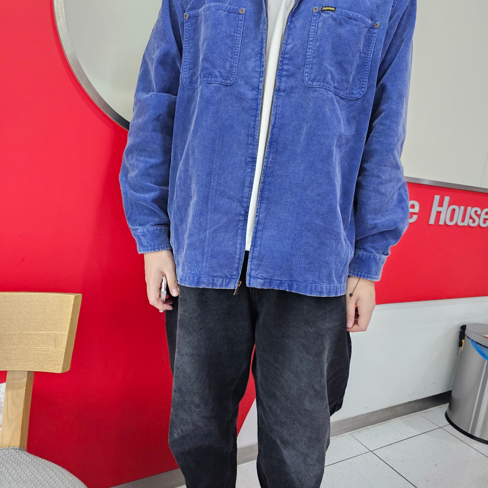 Supreme Washed Corduroy Zip Up Shirt Blue - 24SS 착용 스타일 - 2