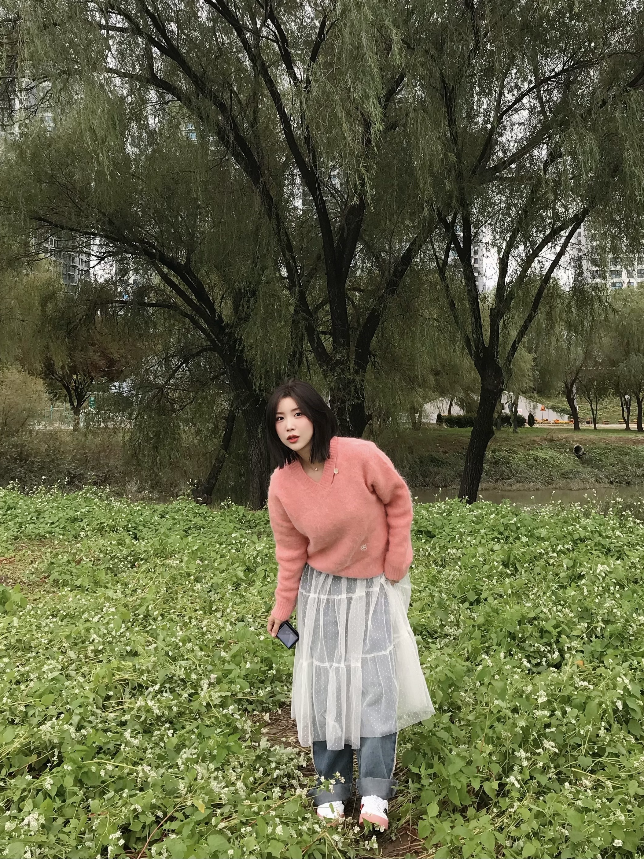 (W) Adidas Sambarose White Pink 착용 스타일 - 4