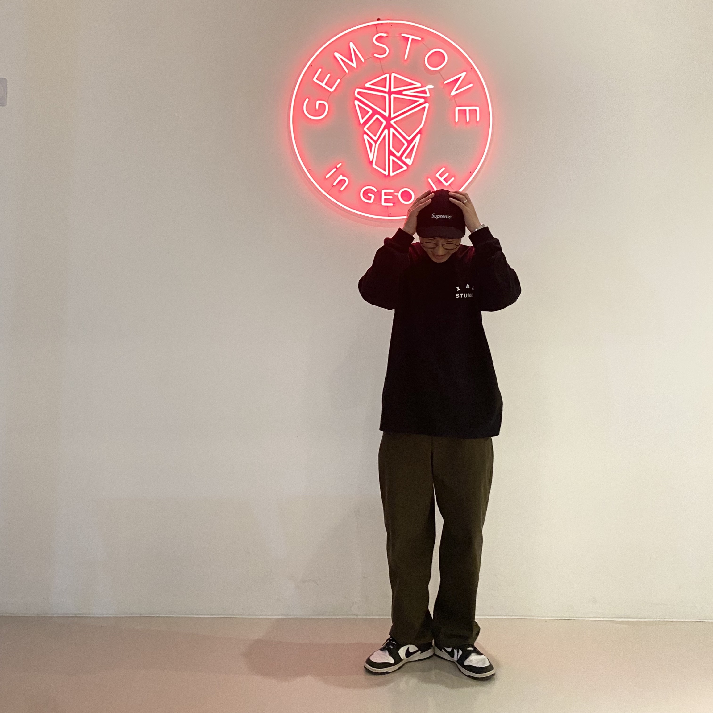 Supreme Military Camp Cap Black - 23FW, IAB Studio Long Sleeve Black - 23FW 착용 스타일