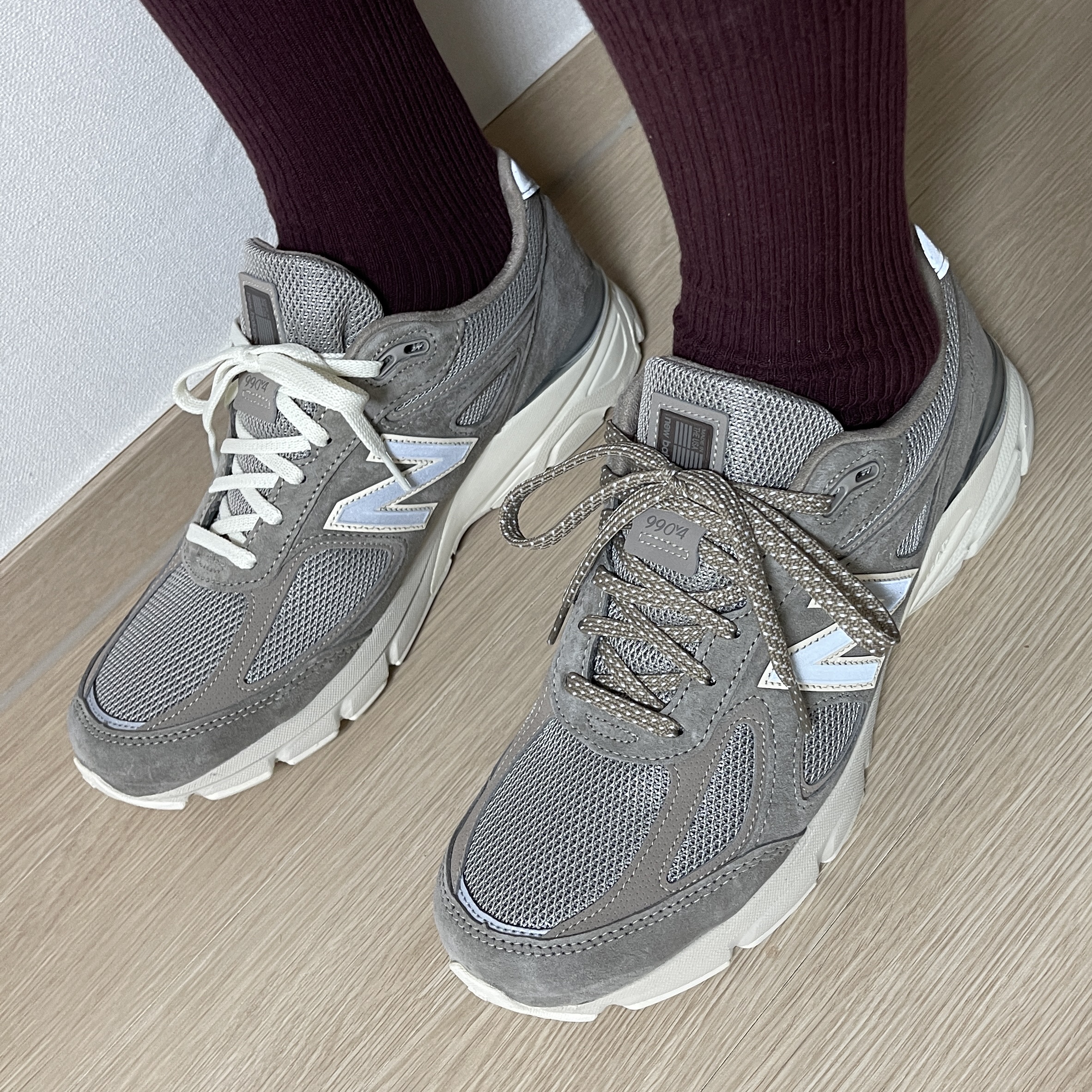 New Balance x Kith 101 990v4 Made in USA Moonrock 착용 스타일 - 1