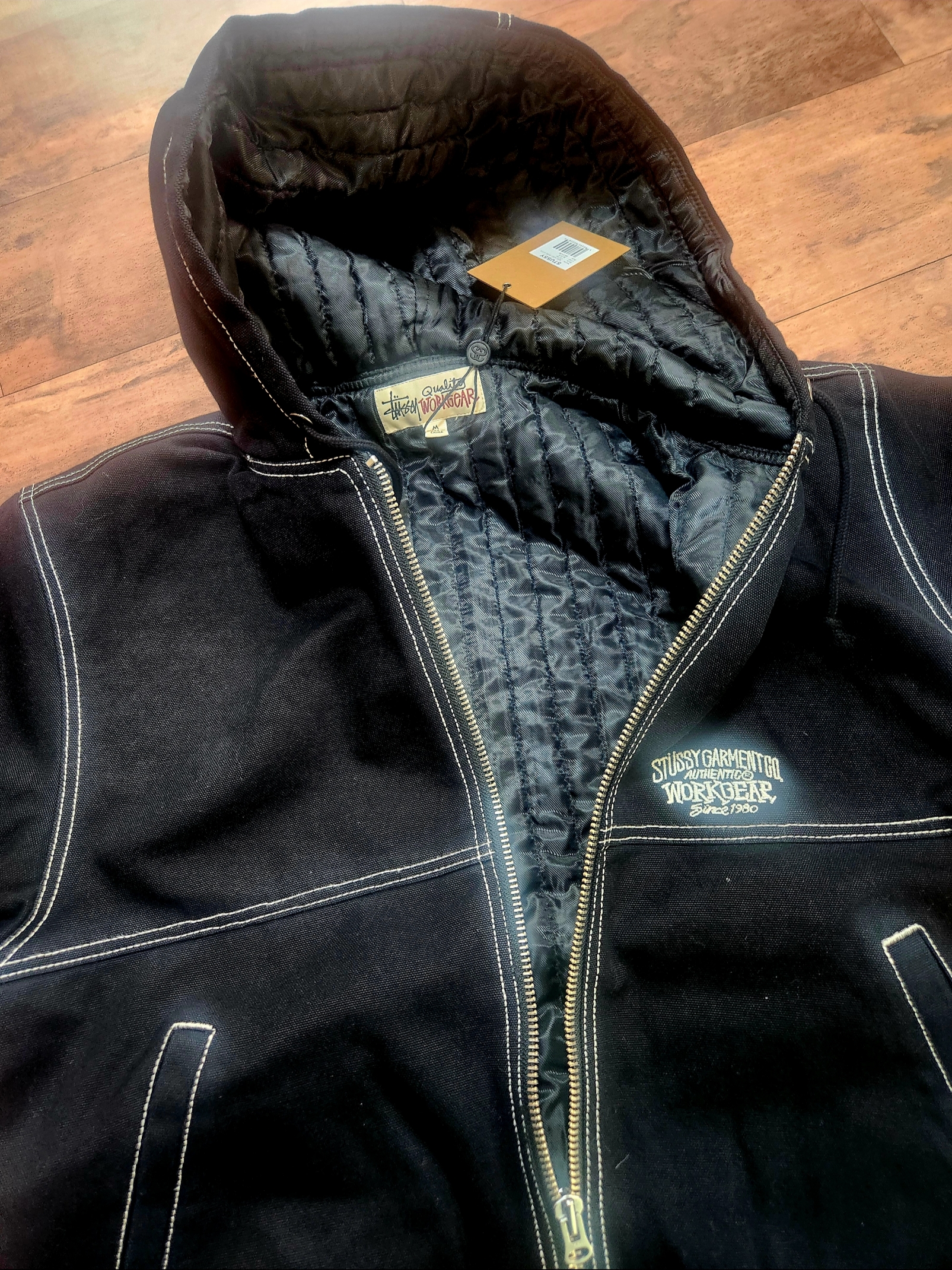 Stussy Work Jacket Contrast Stitch Black 착용 스타일 - 1
