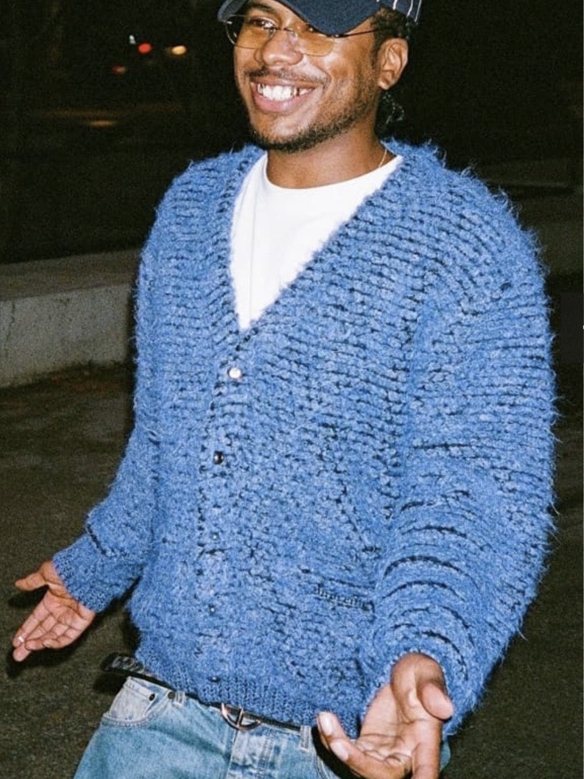 Supreme Textured Knotted Cardigan Blue - 24FW 착용 스타일