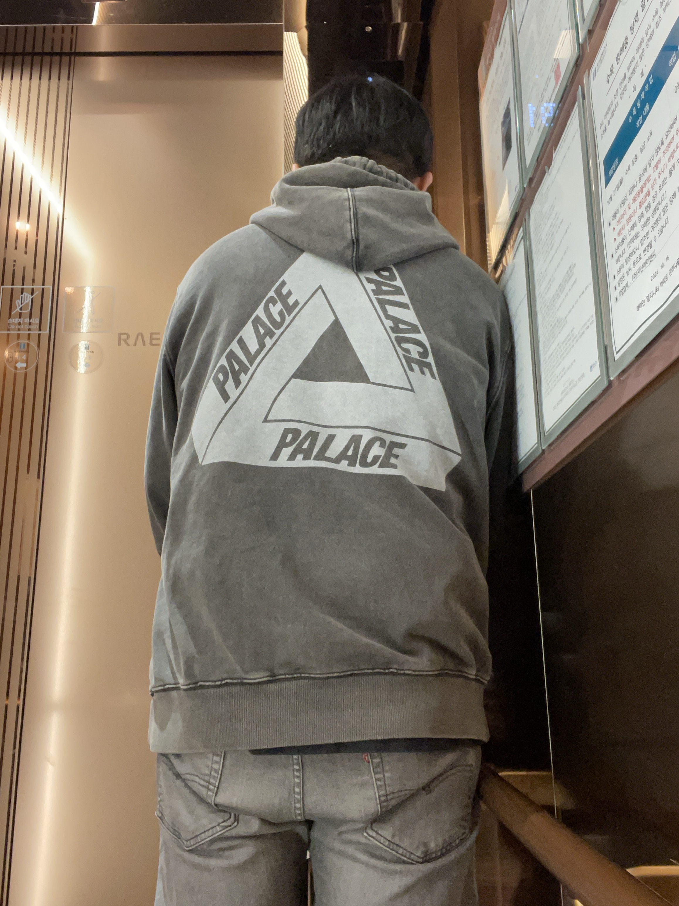 Palace Pigment Wash Tri-Ferg Zip Hood Black - 24SS 착용 스타일