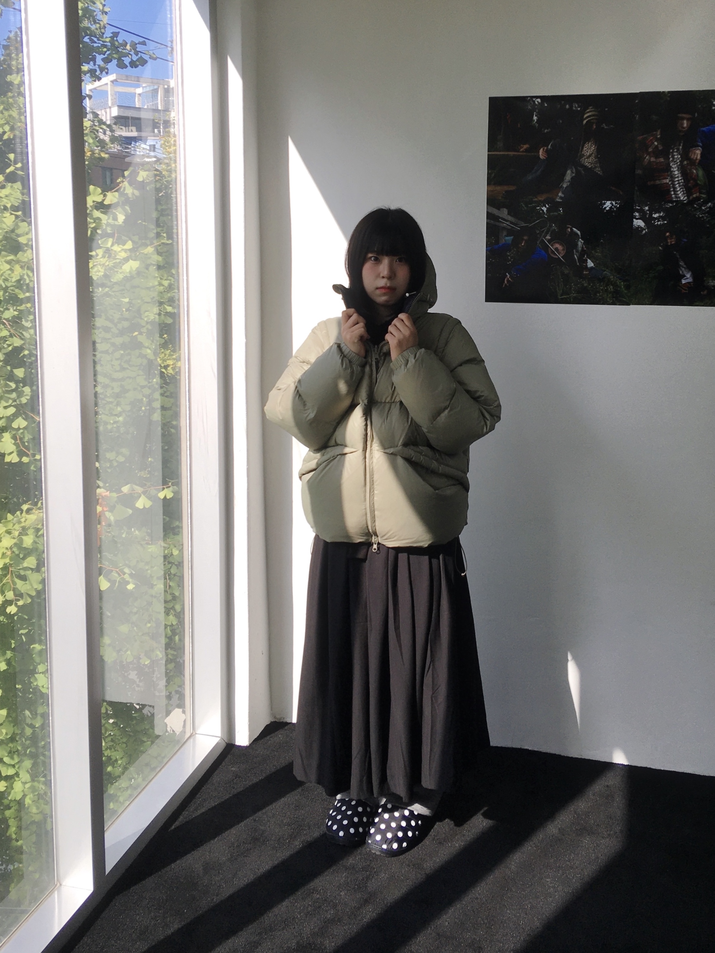 Subu Permanent F-Line Dots, Thevinylhouse Reversible Padded Jacket Sand 착용 스타일 - 1