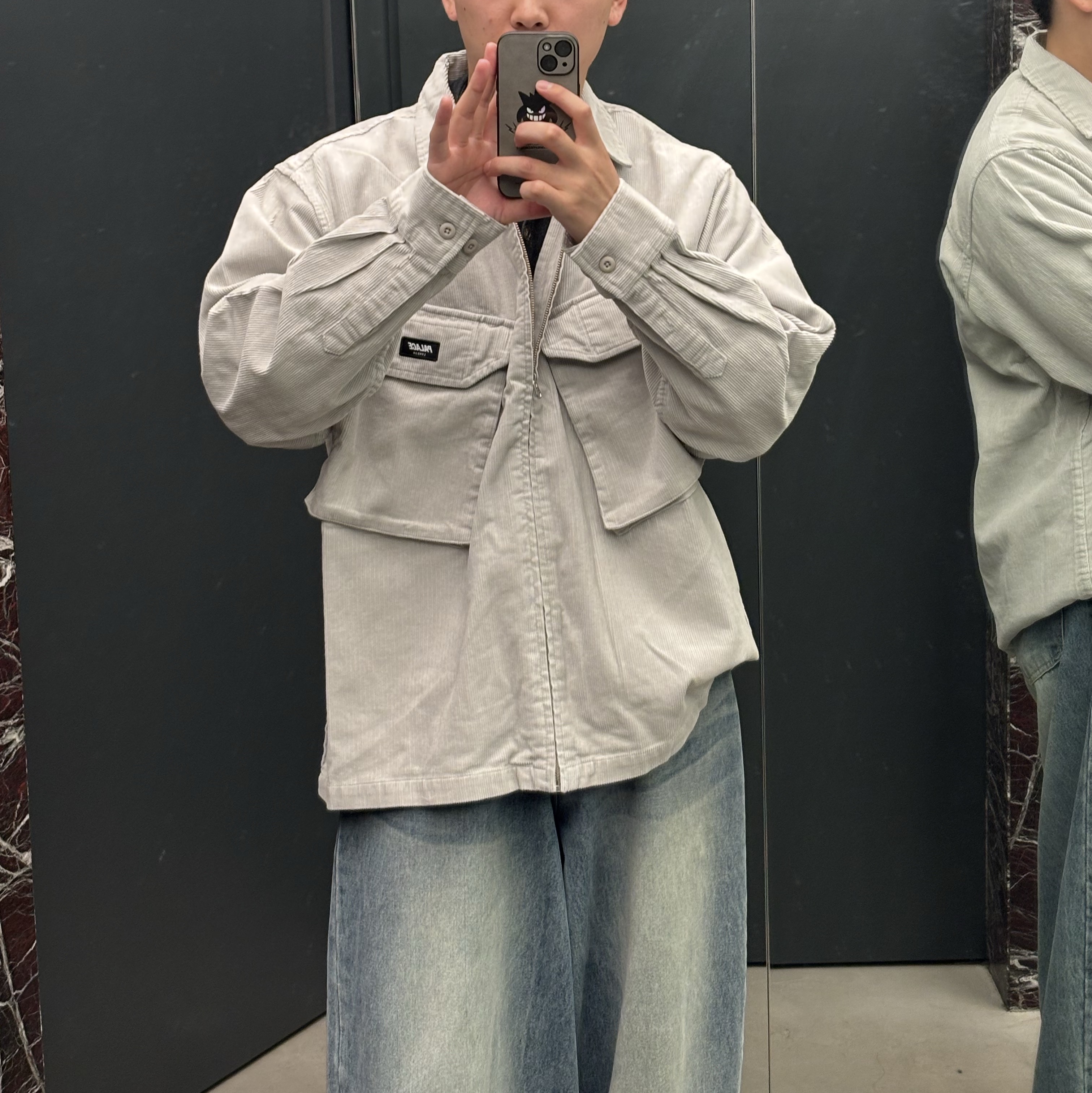 Palace Cord PDU Overshirt Concrete Grey - 24FW 착용 스타일