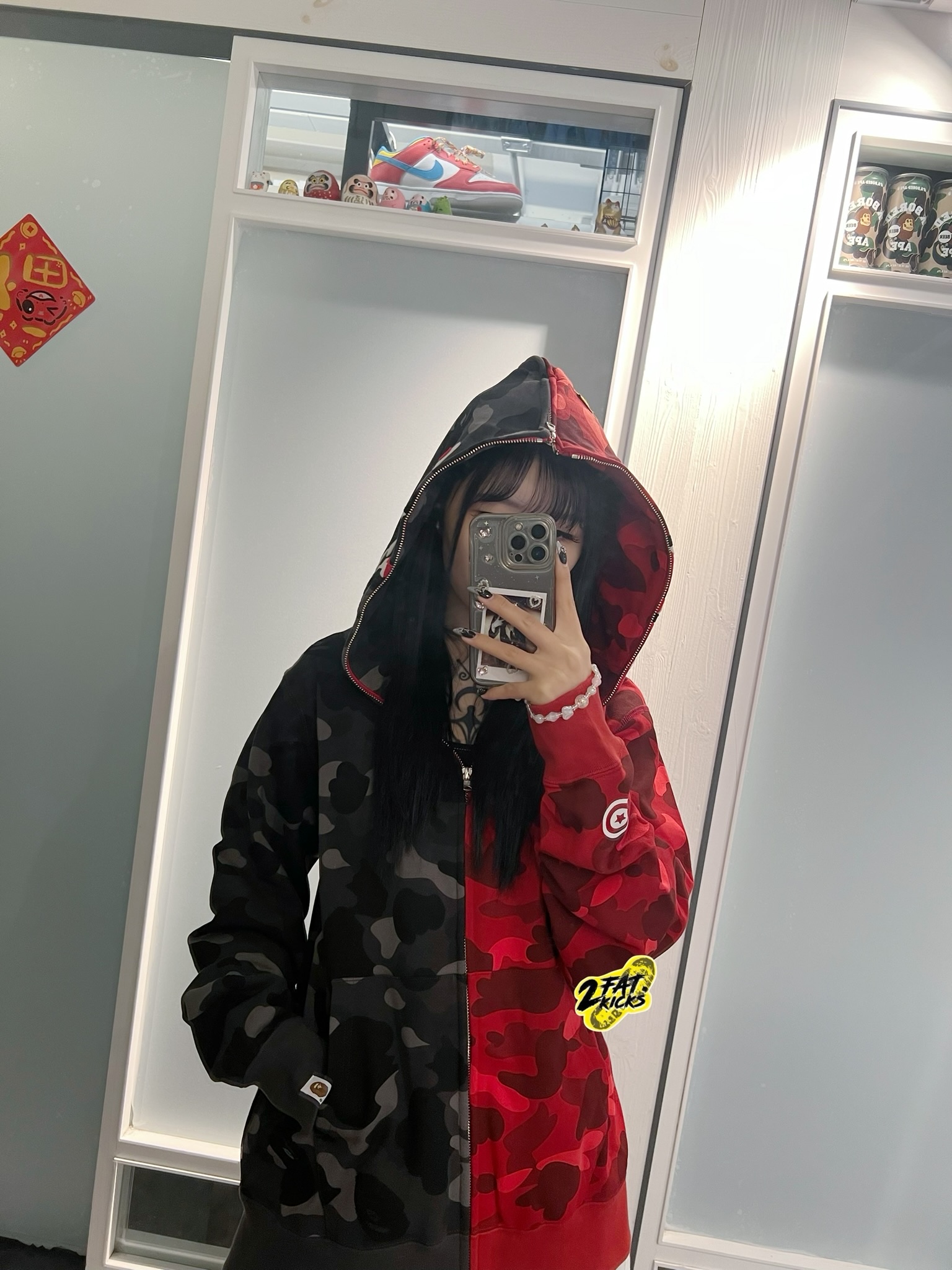 BAPE Color Camo Separate Shark Full Zip Hoodie Black Navy, BAPE Color Camo Separate Shark Full Zip Hoodie Navy Puple 착용 스타일 - 3