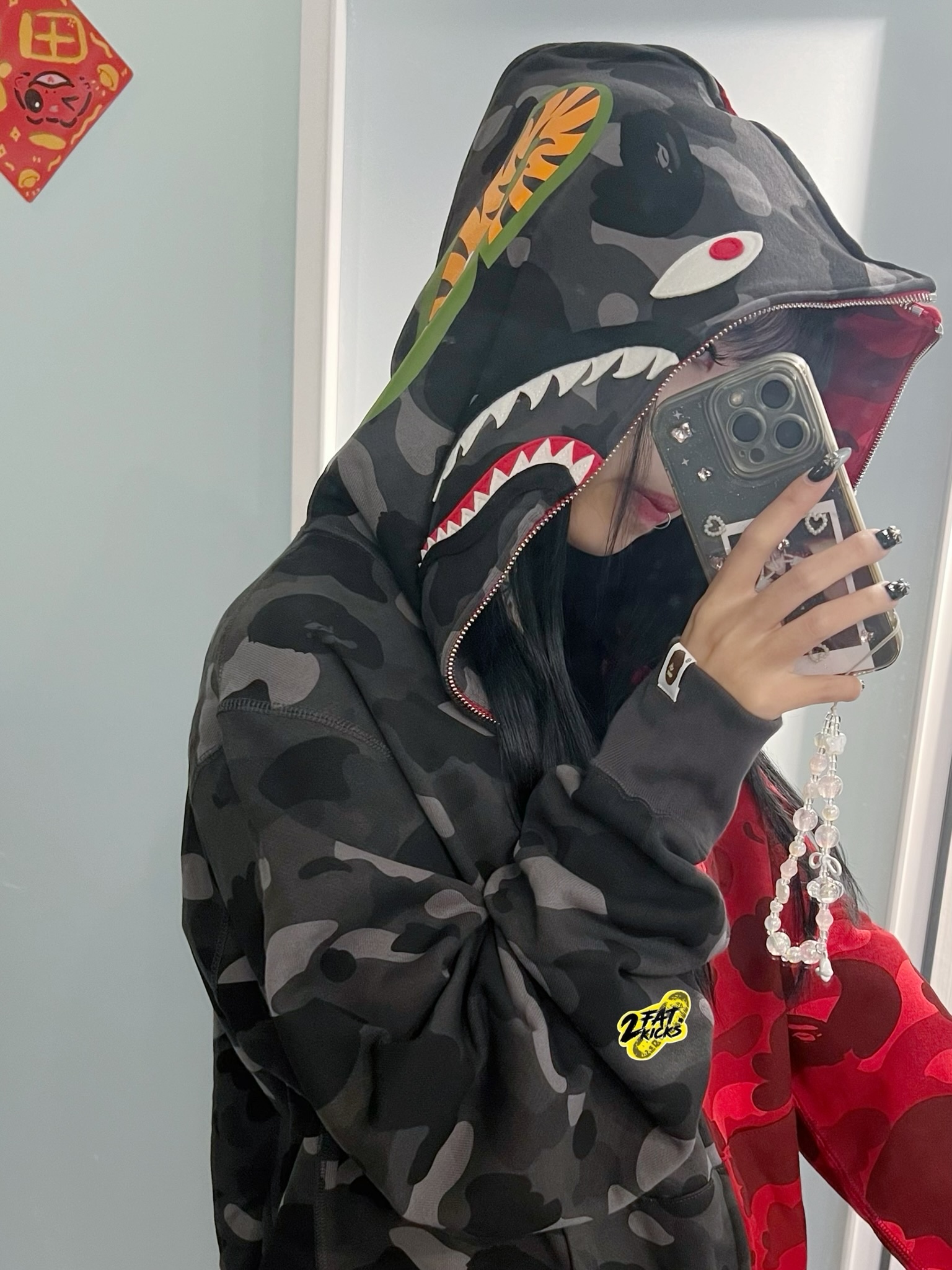 BAPE Color Camo Separate Shark Full Zip Hoodie Black Navy, BAPE Color Camo Separate Shark Full Zip Hoodie Navy Puple 착용 스타일 - 5