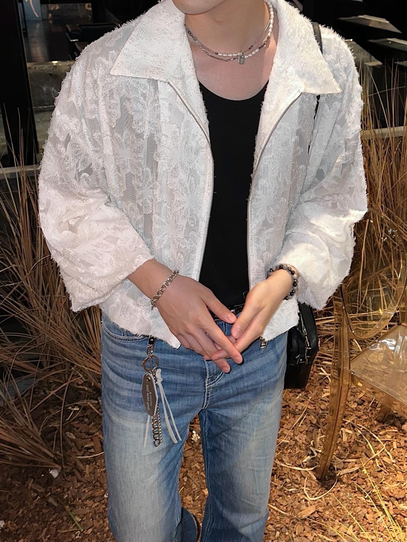 Ajobyajo PBA White Pearl Necklace Silver, Michael Kors Jet Set Large Saffiano Leather Crossbody Bag Black 착용 스타일 - 5